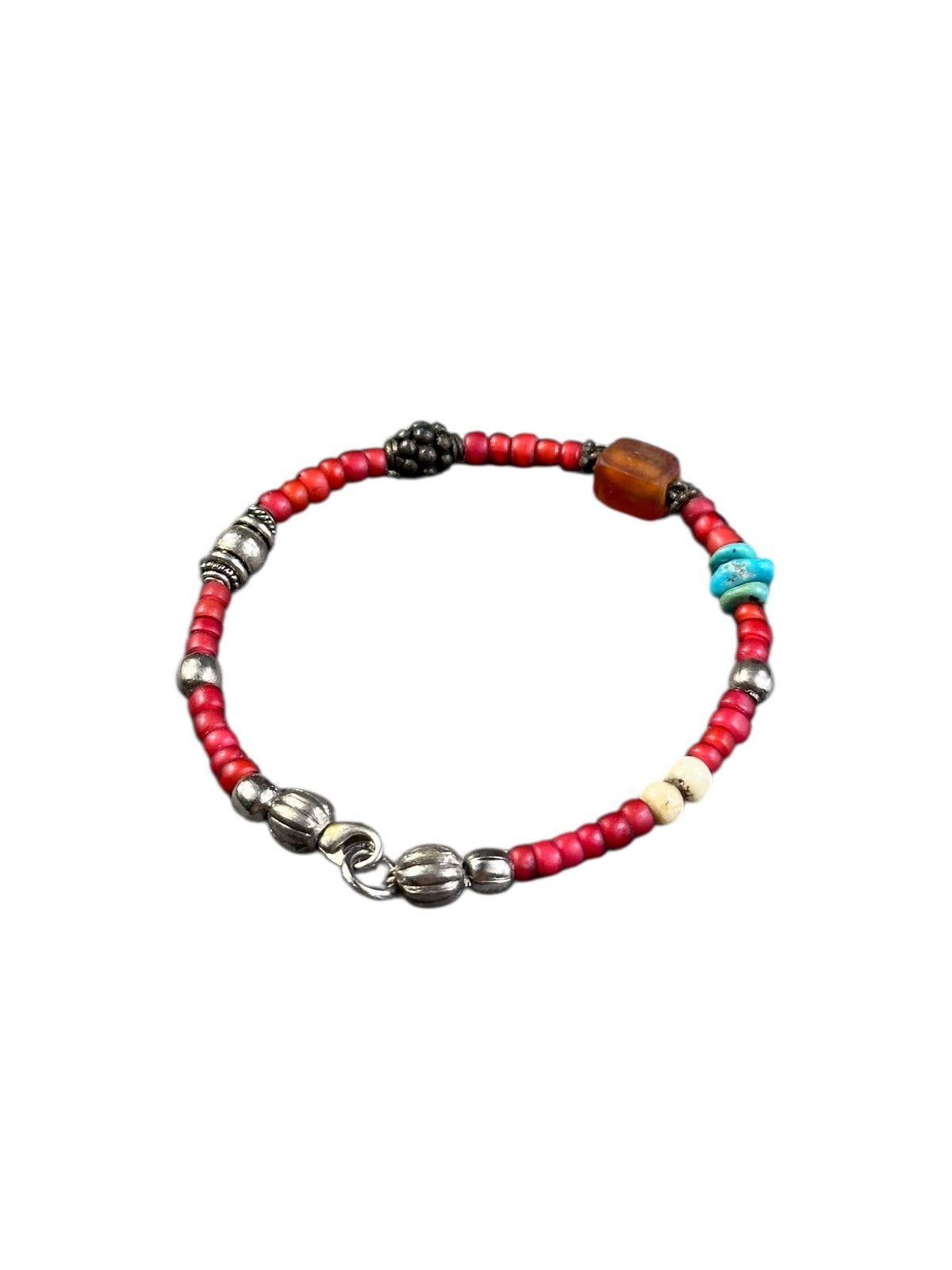 Vintage ANTIQUE WHITE HEART BEADS WITH ETHNIC BEADS NOMADIC BRACELET Size ONE SIZE - 7 Thumbnail