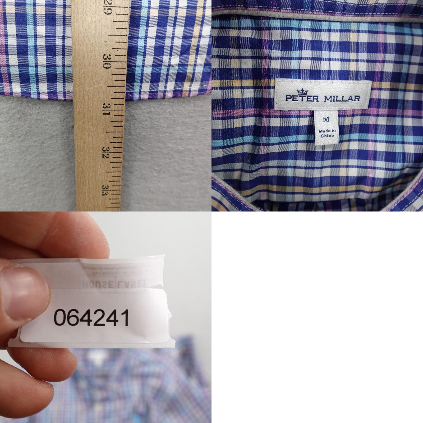 Peter Millar VINTAGE NO? (skip) Peter Millar Shirt Men Medium Blue Purple Plaid Button-Up Silk Blend Performance Shirt Size US M / EU 48-50 / 2 - 8 Thumbnail