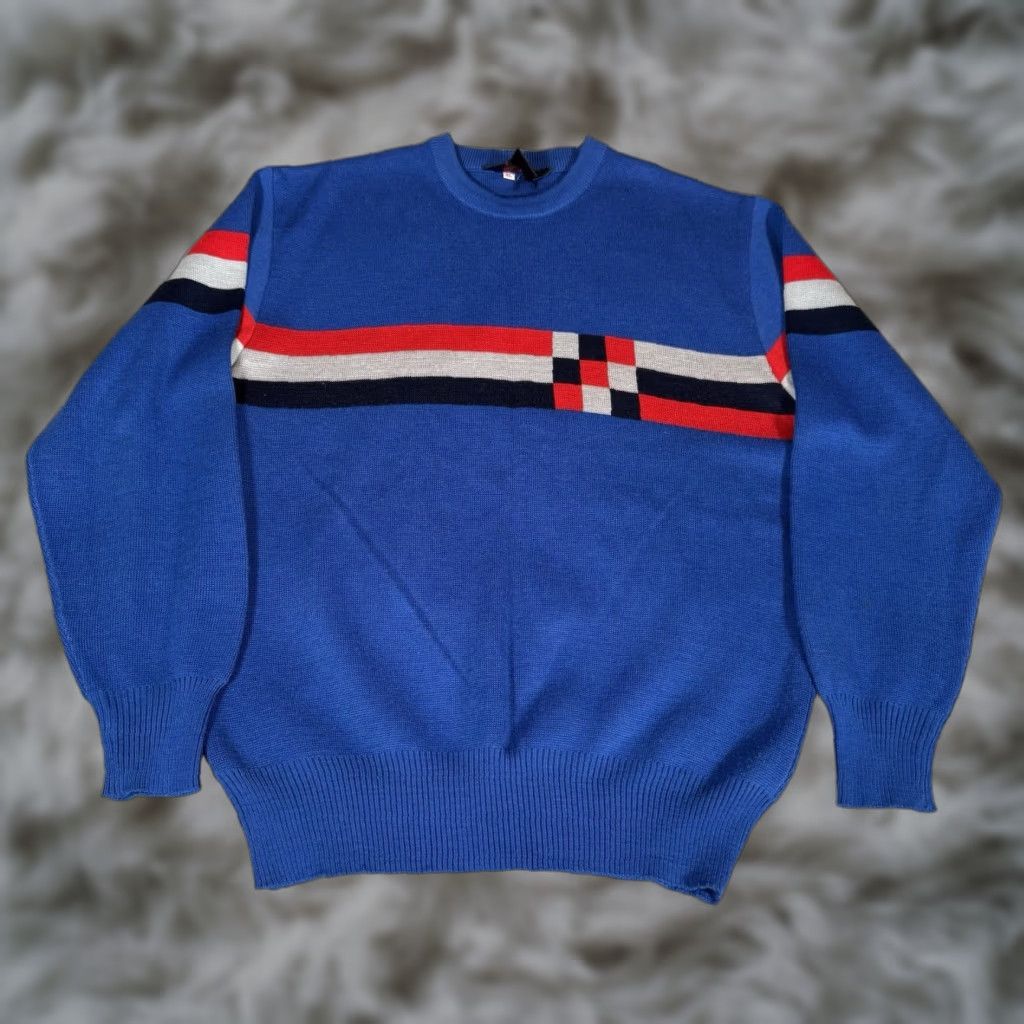 Vintage VINTAGE Hermans Striped Crewneck Sweater Mens Slim L Blue 90s Size US L / EU 52-54 / 3 - 1 Thumbnail