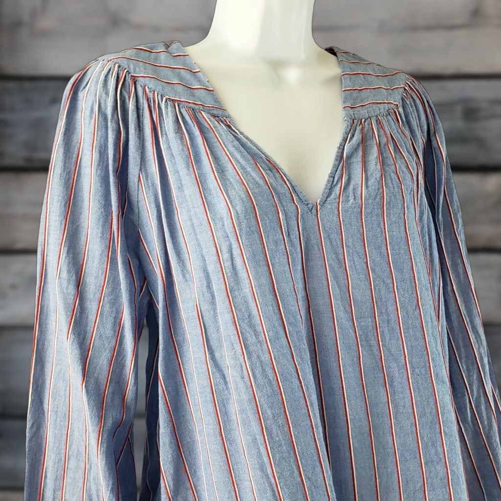 Gap Gap Blouse Shirt Blue Striped Long Sleeve V-Neck 100% Cotton M Womens Size M / US 6-8 / IT 42-44 - 1 Thumbnail