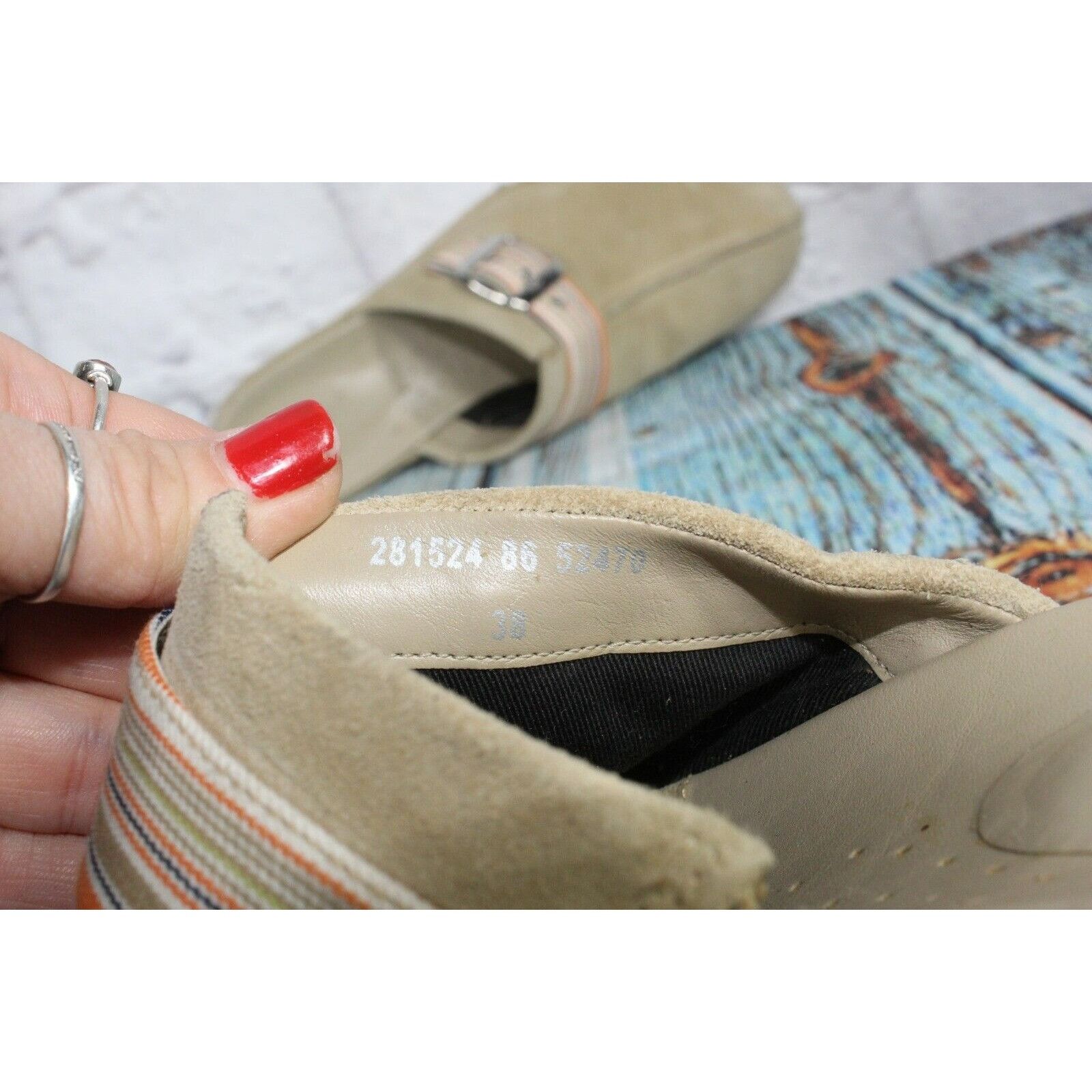 Ecco × Leather Ecco Women's Tan Suede Leather Strap Studded Mule Clogs Size US 7.5 / IT 37.5 - 8 Thumbnail