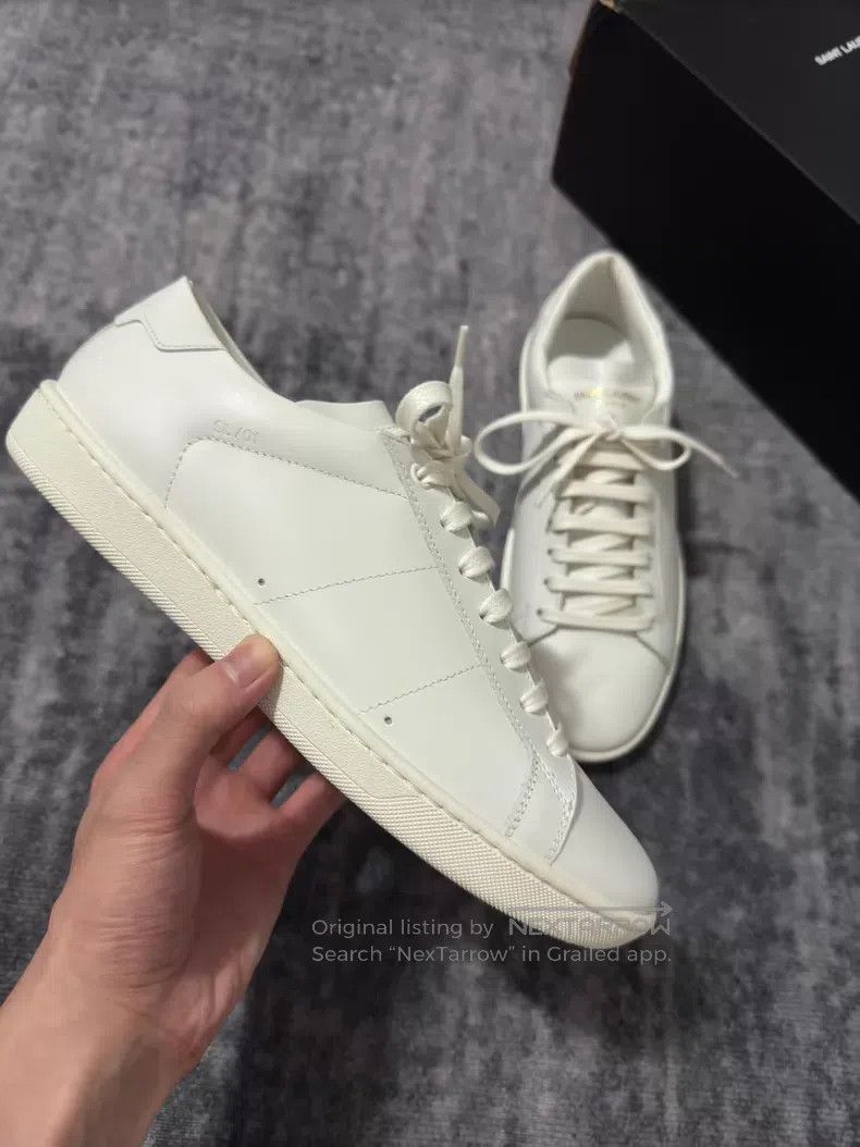 Saint Laurent Paris Saint Laurent Paris Pure White Leather Low Top Sneakers Size US 7 / EU 40 - 2 Thumbnail
