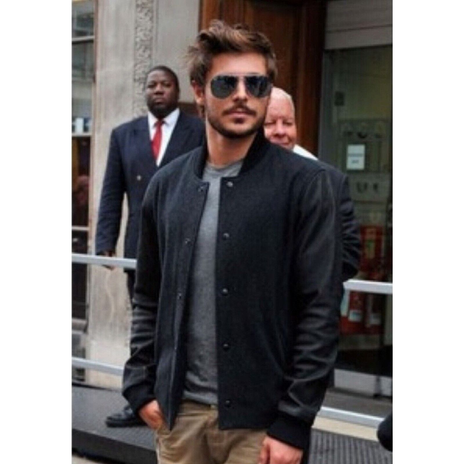 Vince. Men’s City Varsity Leather Bomber Jacket Navy Black