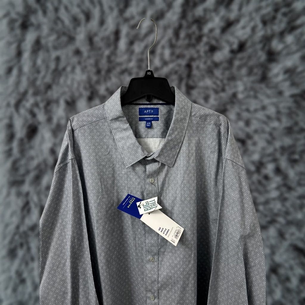 Apt. 9 Apt 9 Shirt Mens 4XL Gray Geometric Modern Fit Dress Shirt Long Sleeve Button-Front L/S Casual Formal Business Big Tall Size US XXL / EU 58 / 5 - 1 Thumbnail