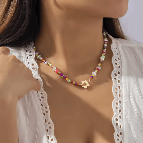 Jewelry Colorful Seed Beads Chain Choker Flowers Necklace Size ONE SIZE - 1 Thumbnail