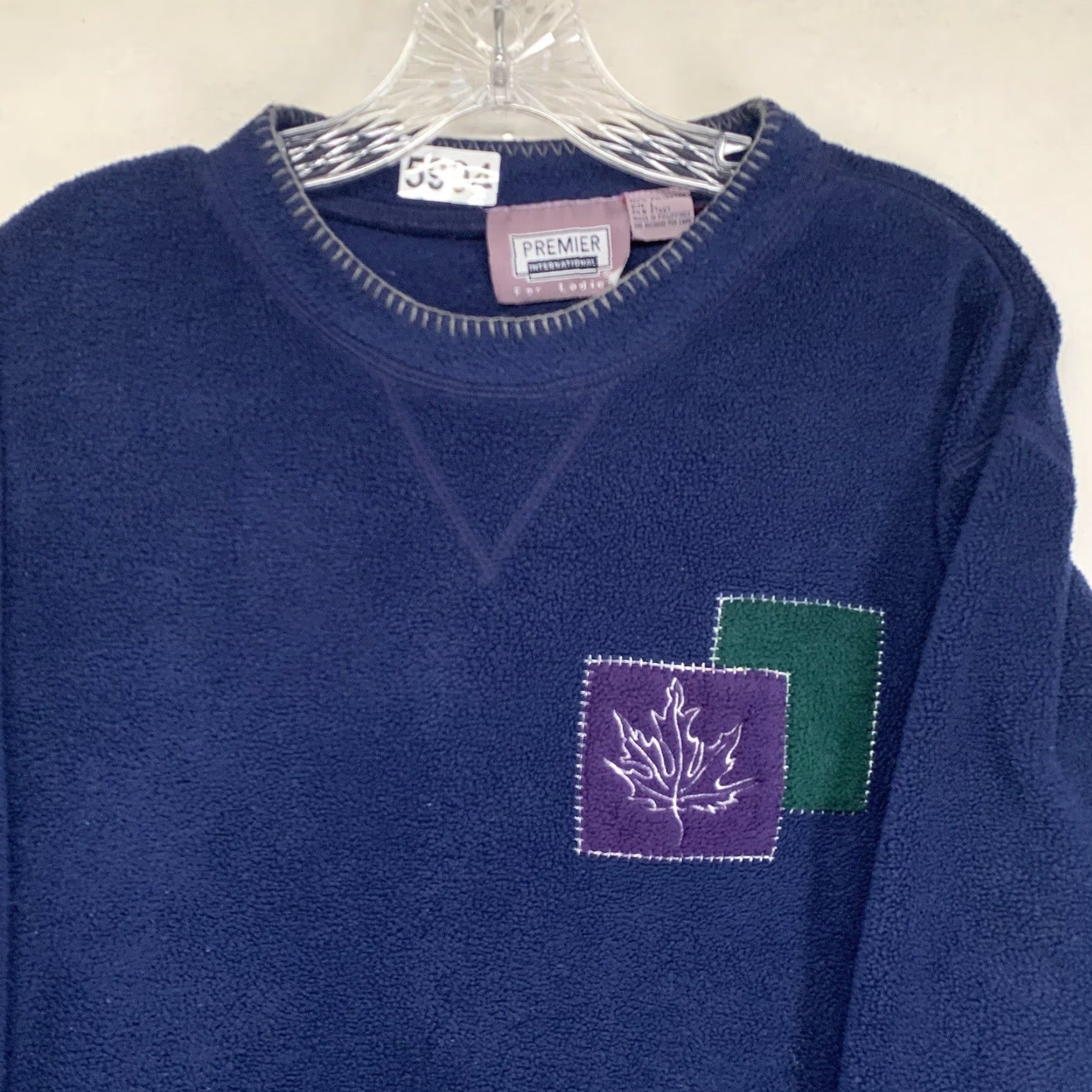 Vintage VINTAGE Women’s Fleece Blue Size Large Embroidered Leaves Purple Green Squares Size L / US 10 / IT 46 - 3 Thumbnail