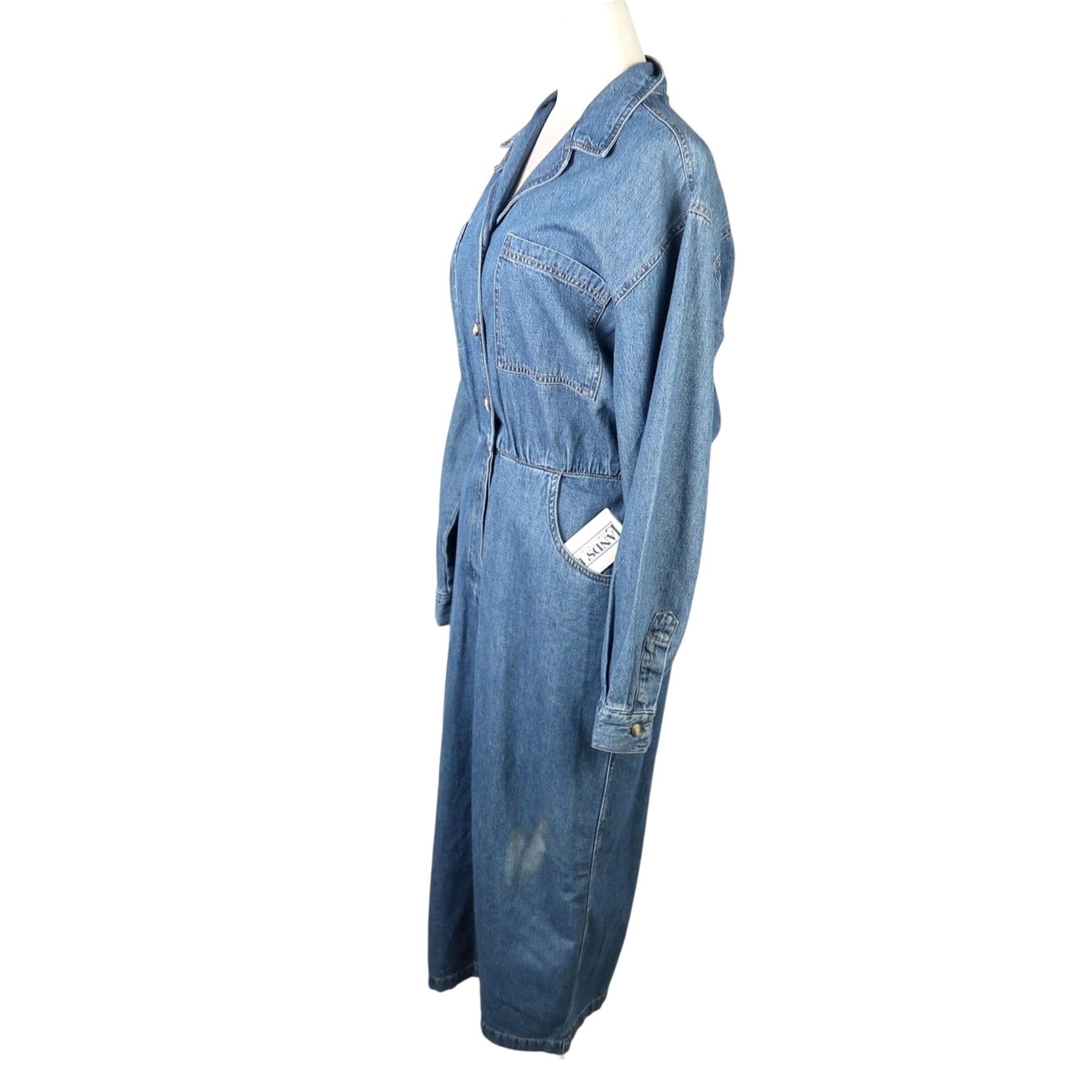 Lands' End VINTAGE Lands' End Denim Shirt Dress Midi 8, Blue, 100% Cotton, Long Sleeve, Button Front, Pockets, Casual Bohemian Western, 90s Green Size M / US 6-8 / IT 42-44 - 3 Thumbnail