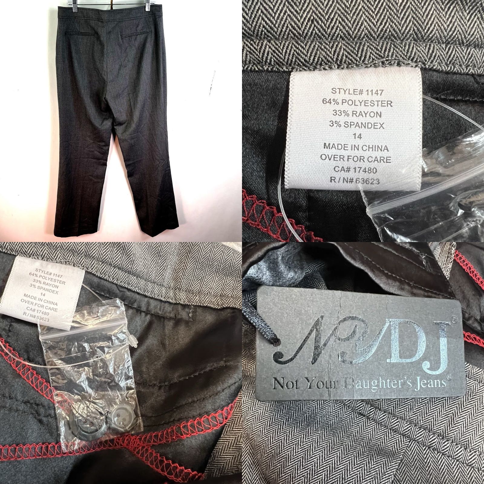 NYDJ NYDJ Straight Herringbone Dress Pants Womens Size 14 Gray 365X33 Size 36" / US 14 / IT 50 - 8 Thumbnail