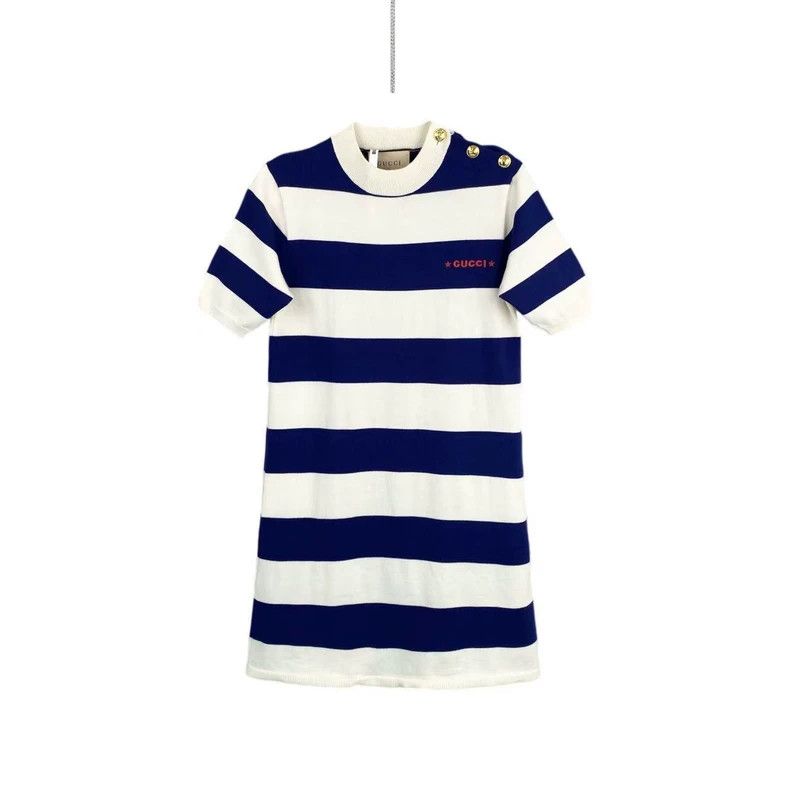 Gucci Gucci Blue and white striped logo embroidered short-sleeve Size XS / US 0-2 / IT 36-38 - 1 Thumbnail