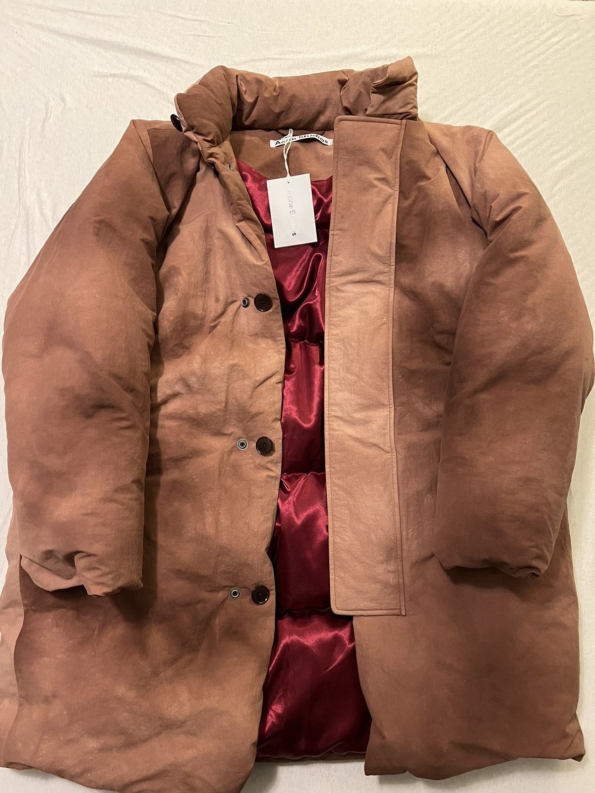 image of Acne Studios Red Garment-Dyed Down Coat, Men's (Size Small)