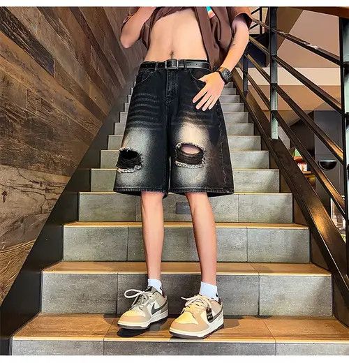 Japanese Brand Black High Street Vintage Loose Fit Denim Shorts Size US 29 - 3 Thumbnail