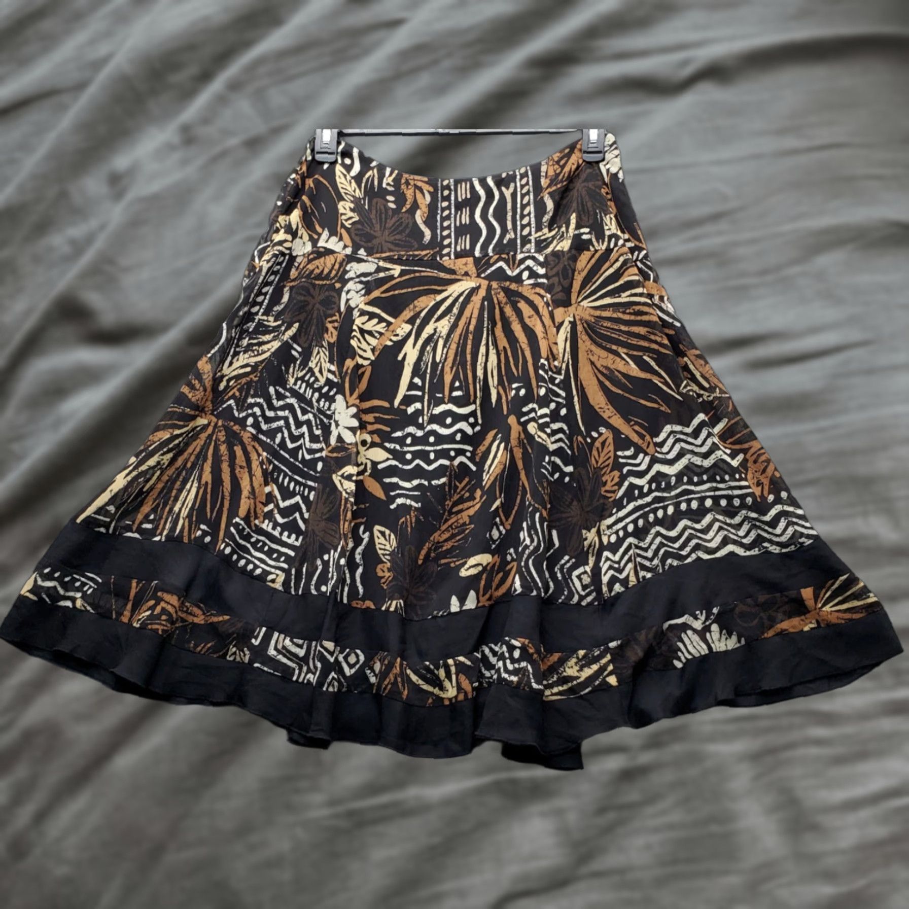 Vintage East 5th Skirt Women’s 12 Multi Palm Trees Print Flare Midi Lined Stretch Casual Linen? Size 34" / US 12 / IT 48 - 1 Thumbnail
