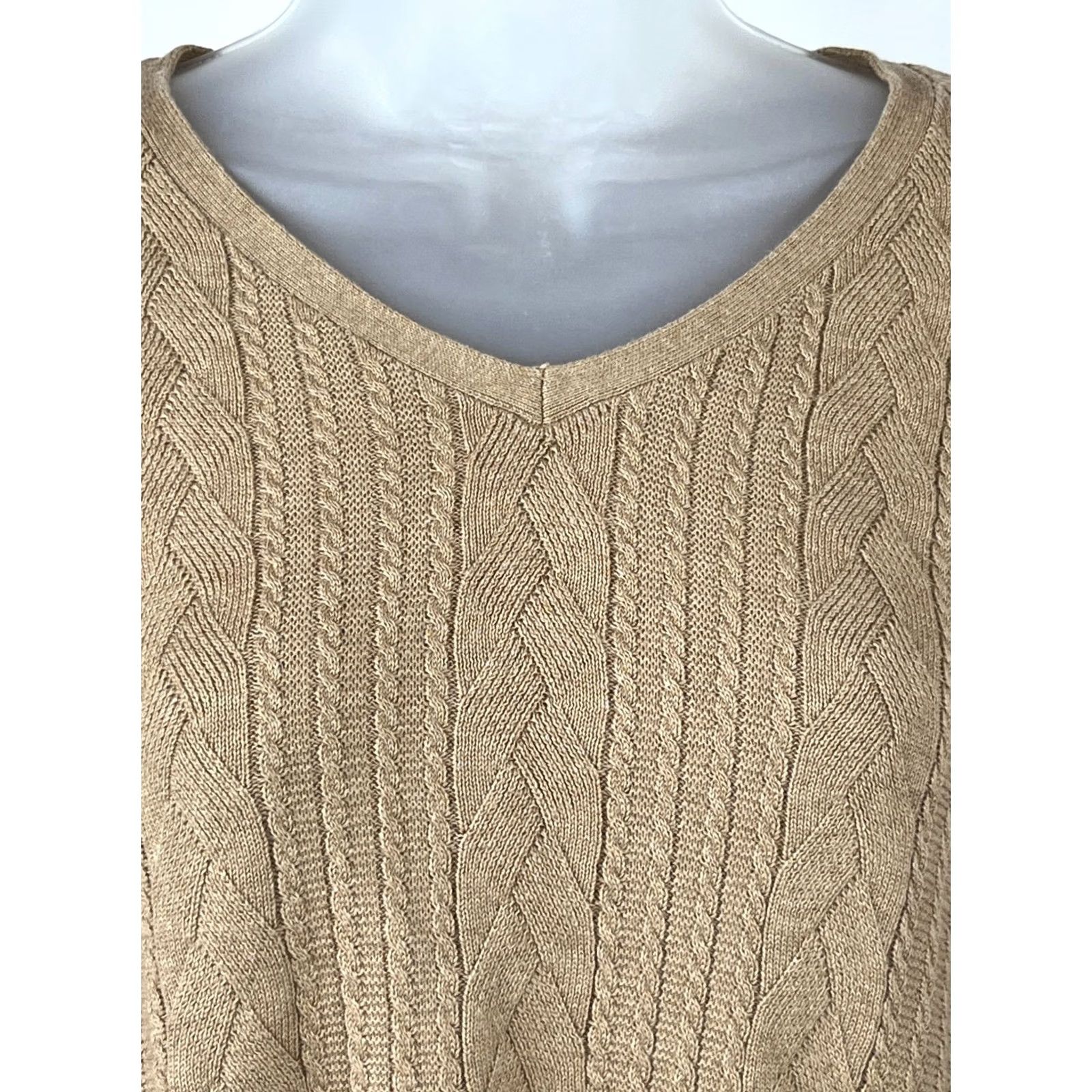 Talbots Talbots Womens Size Small Tan Cable Knit Pullover Sweater 100% Cotton V-Neck - Casual Shirt? Size S / US 4 / IT 40 - 2 Thumbnail