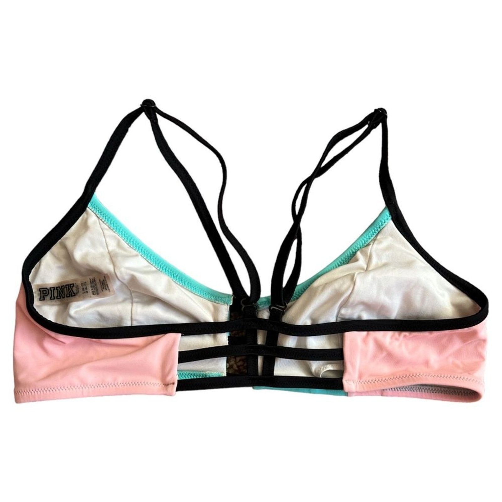 Victoria's Secret VICTORIA'S SECRET PINK Pink/Green Color Block Swim Top, L Size ONE SIZE - 3 Thumbnail