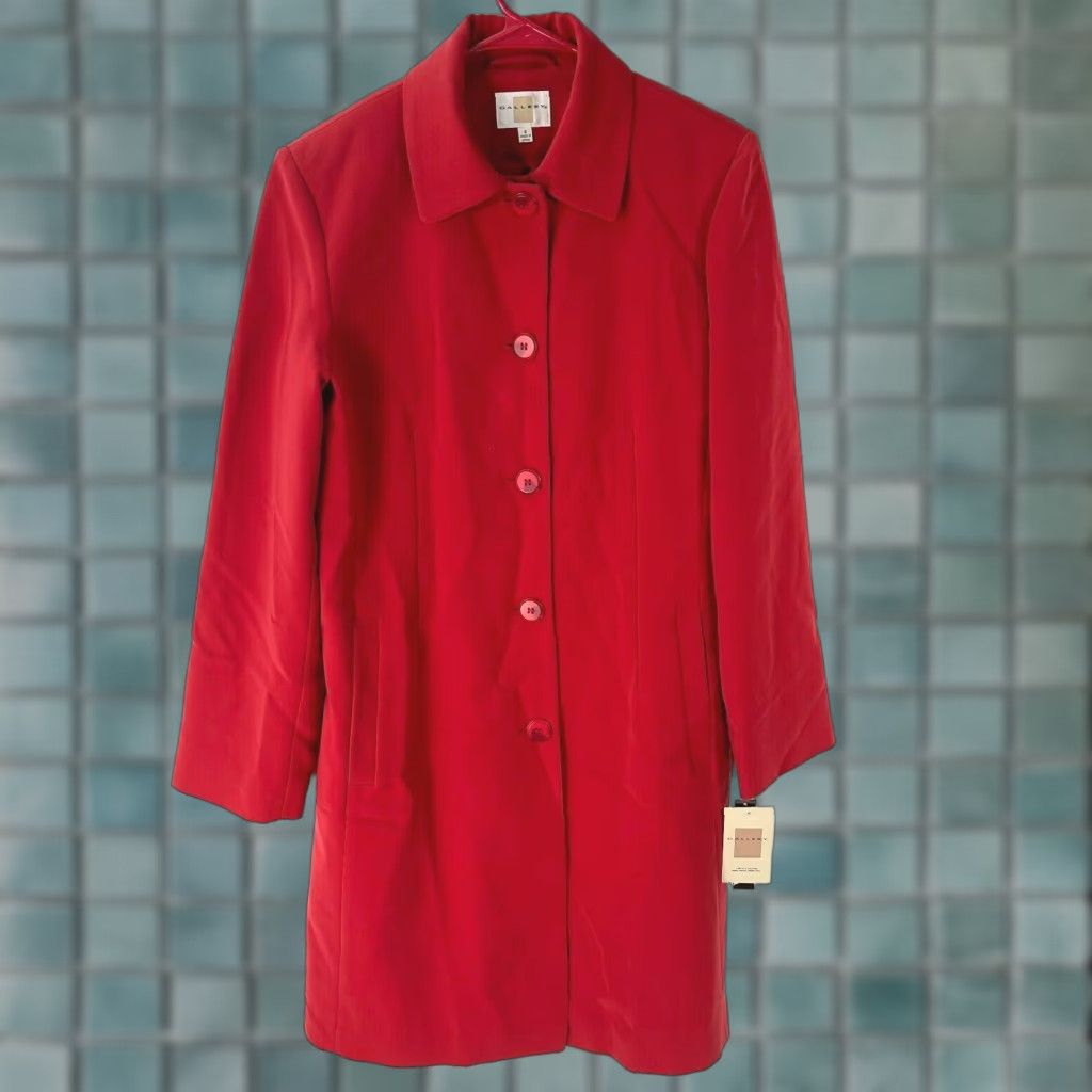 Vintage Gallery Trench Coat Womens Lipstick Red Water Repellent Lined Long Coat Small Size S / US 4 / IT 40 - 1 Thumbnail