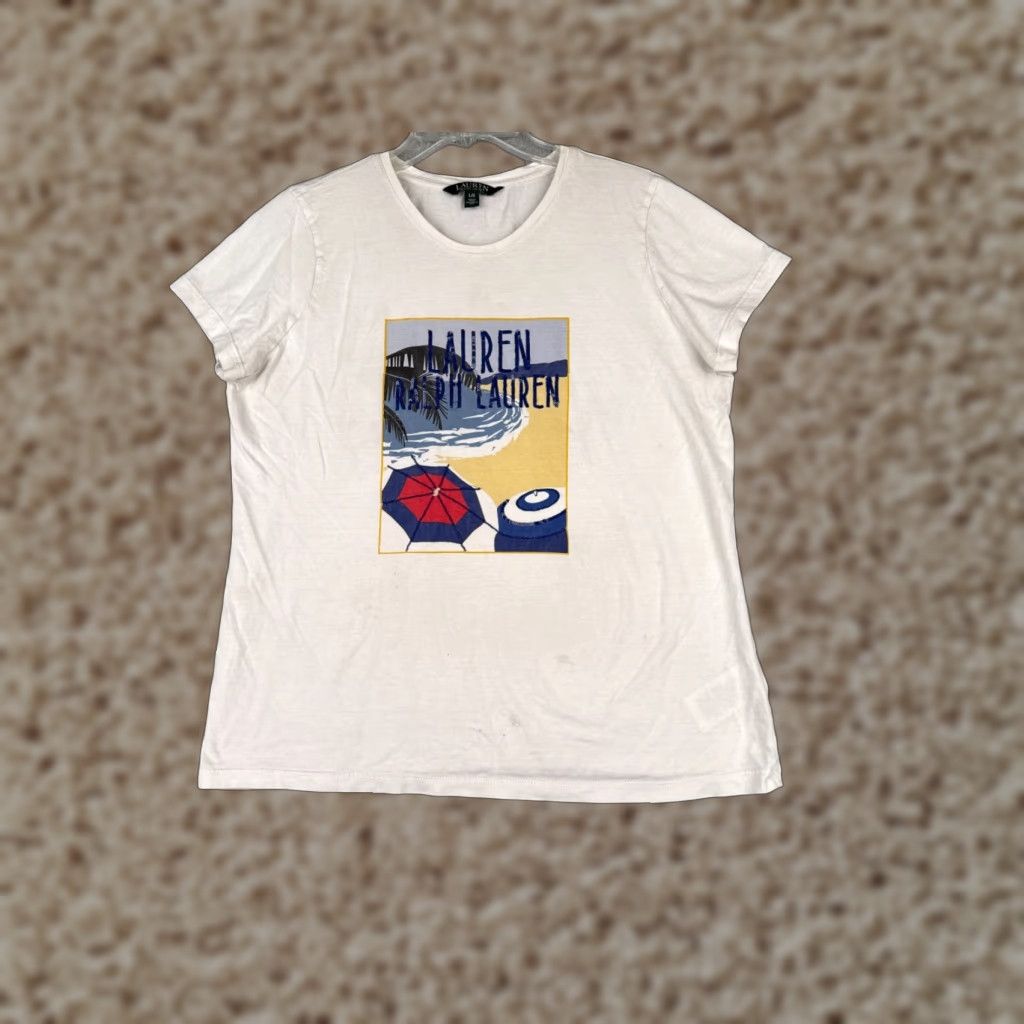 Ralph Lauren VINTAGE Lauren Ralph Lauren Shirt Women Large White Sequin Logo Short Sleeve Casual Beach 90s Size L / US 10 / IT 46 - 1 Thumbnail