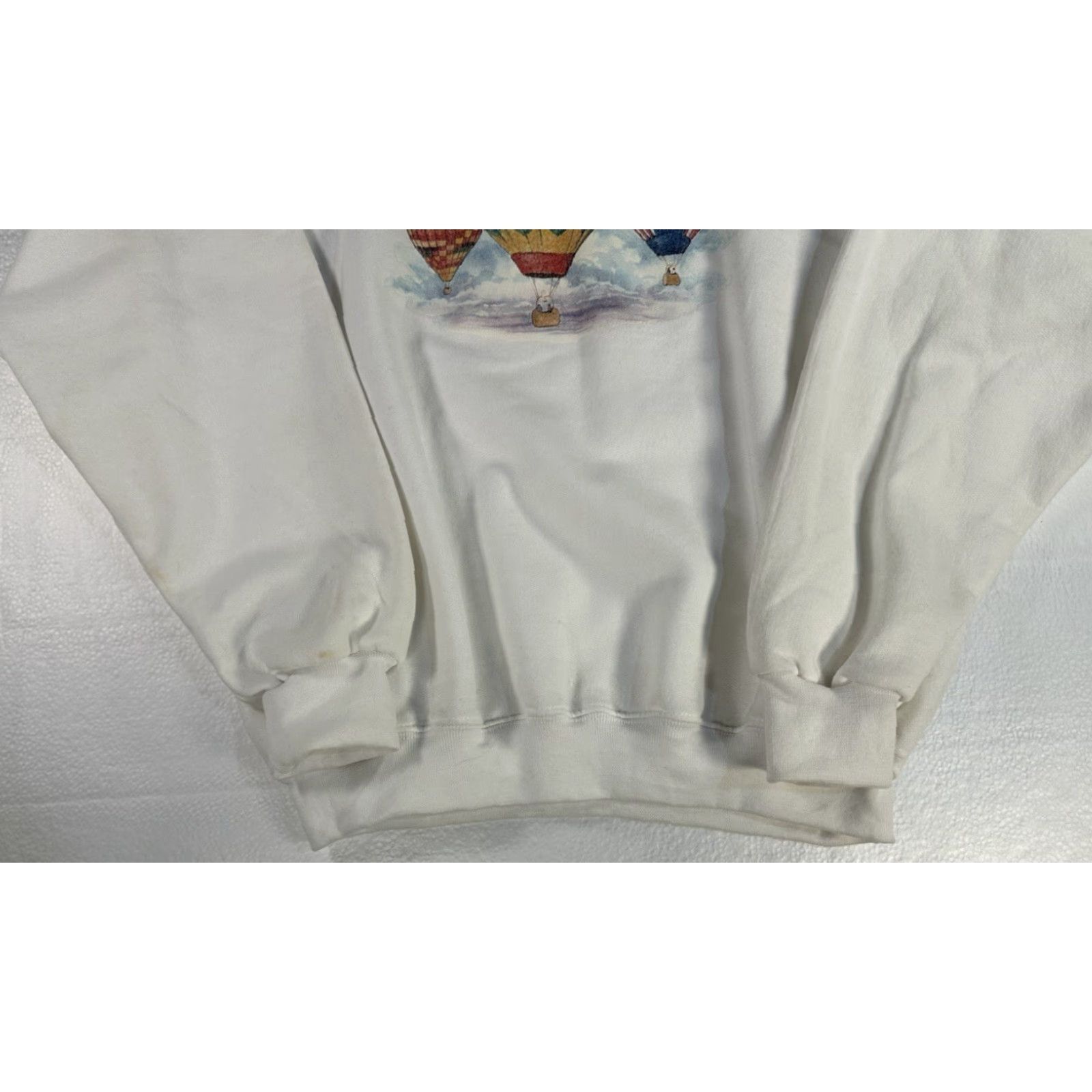 Jerzees VINTAGE Jerzees Sweatshirt White Hot Air Balloons USA M Medium Women's Pullover Crew Neck Cotton Fleece Long Sleeve Size M / US 6-8 / IT 42-44 - 4 Thumbnail