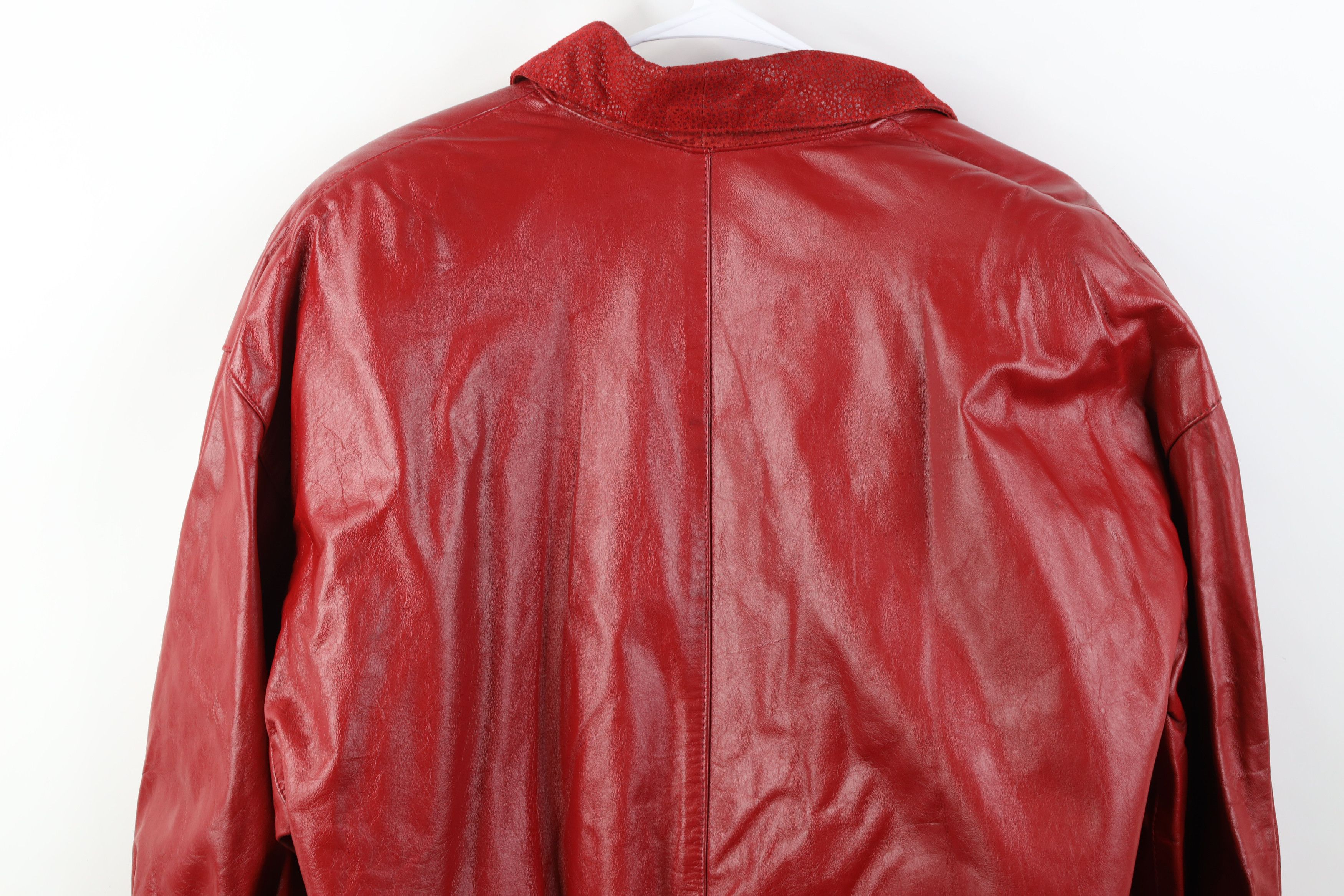 Vintage Vintage 90s Streetwear Leather Bomber Jacket Red USA Size M / US 6-8 / IT 42-44 - 16 Thumbnail