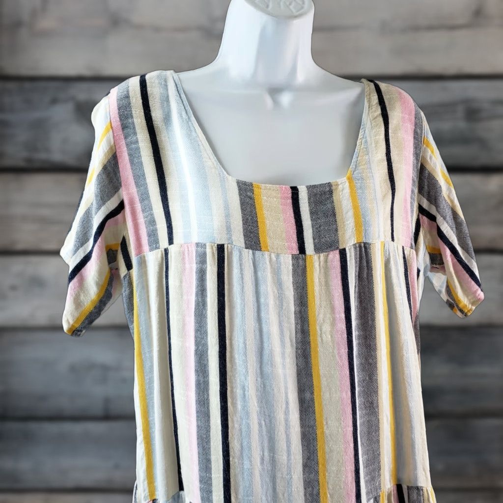 Vintage Evy's Tree Briar Dress Womens Medium Pink Blue Striped Cotton Blend Short Sleeve Pullover Casual Shift Dress Size M / US 6-8 / IT 42-44 - 1 Thumbnail