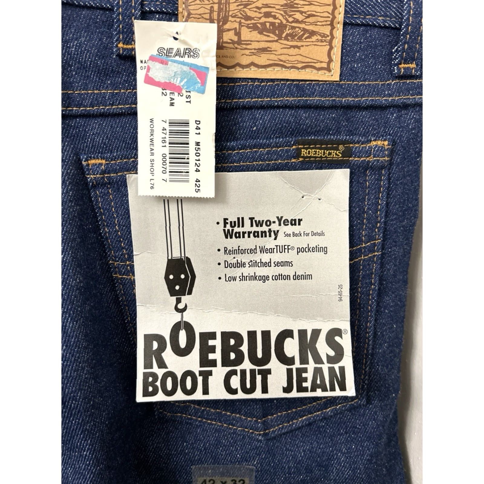 Vintage VTG Roebucks Jeans Mens 42x32 Dark Blue Made In USA Boot Cut NWT Denim 5-Pocket Logo USA 42 Mens Blue Jeans Size US 42 / EU 58 - 4 Thumbnail