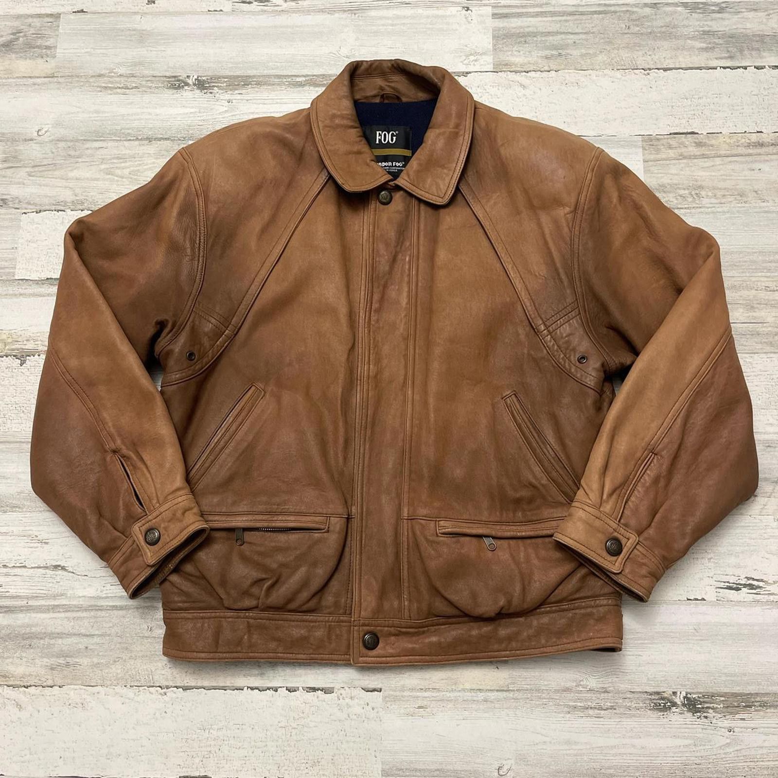 Vintage London Fog Brown Leather Aviator Bomber Jacket XL