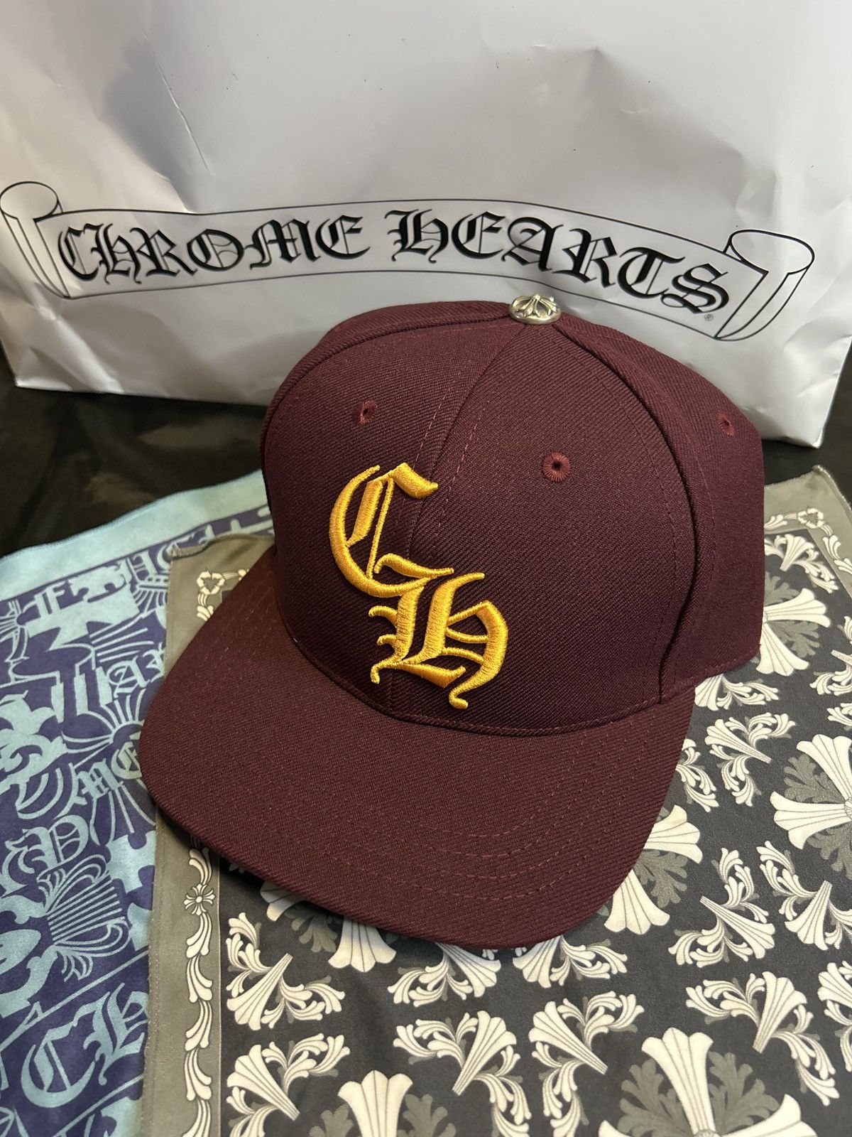 Chrome Hearts Chrome Hearts Burgundy 6 Panel BaseBall Hat. RARE. Size ONE SIZE - 1 Thumbnail