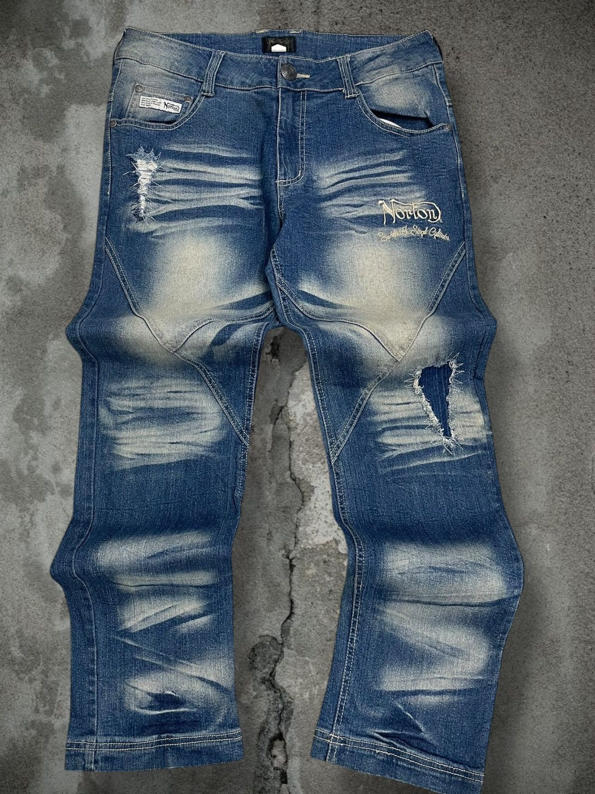 Japanese Brand Vintage Rare Designer Norton Motorcyles Distressed Denim Size US 32 / EU 48 - 1 Thumbnail