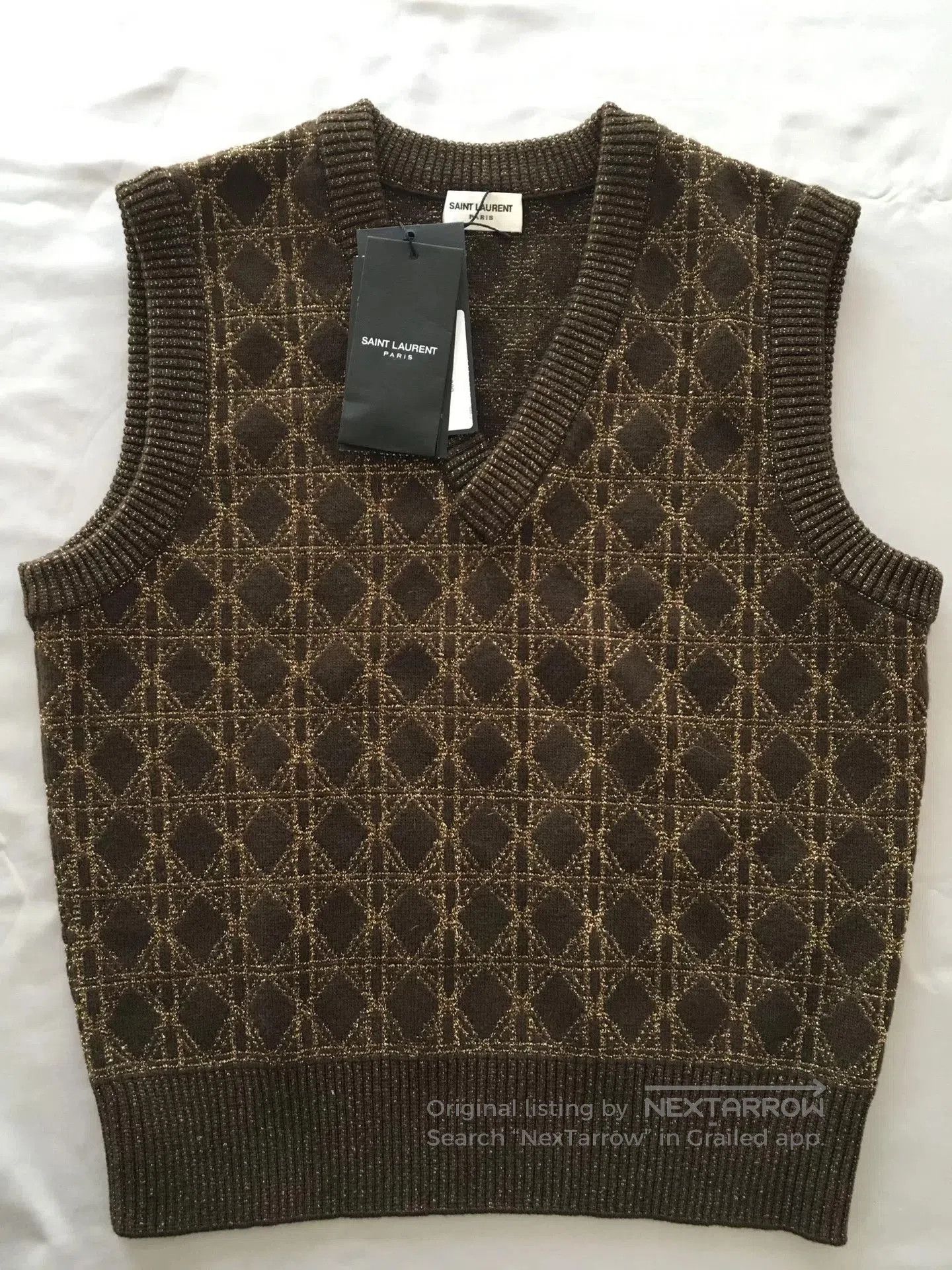 Saint Laurent Paris Saint Laurent Brown Diamond Knit Vest. Size M / US 6-8 / IT 42-44 - 1 Thumbnail