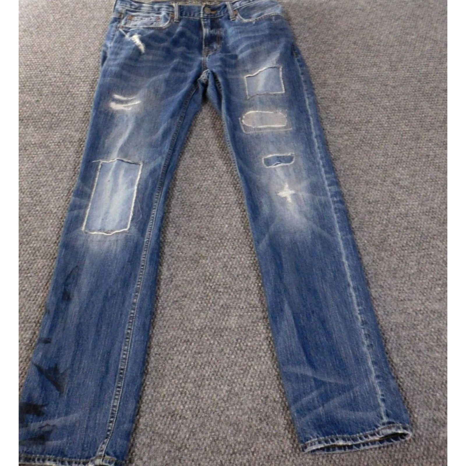 American Eagle Outfitters American Eagle Outfitters Jeans Mens 32x34 Blue Distressed Slim Straight Denim Size US 32 / EU 48 - 3 Thumbnail
