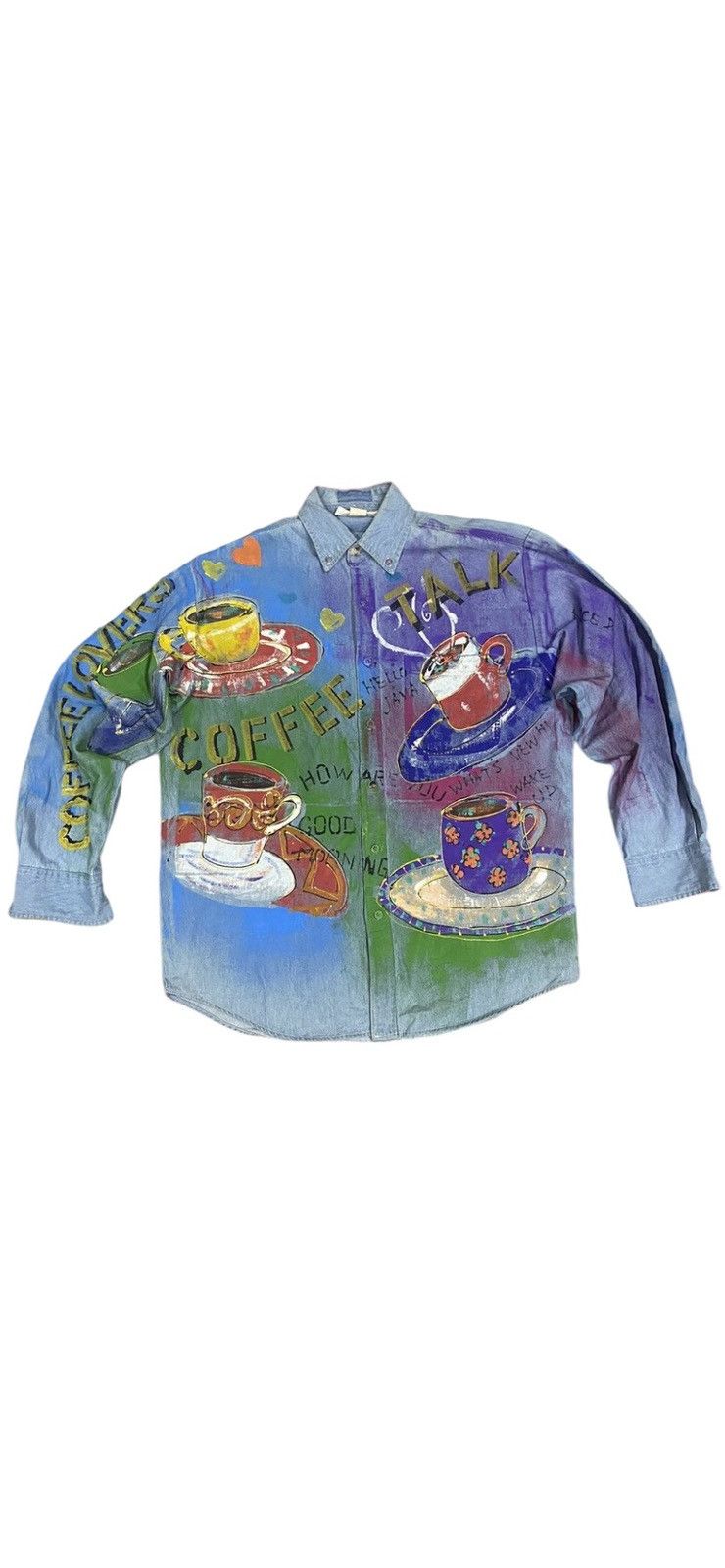 Vintage 80s Marguerita Hand Painted Coffee Lovers Button Up