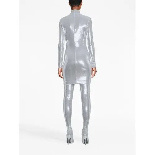 Balenciaga o1bcso1str1124 Turtleneck Crystal Dress in Silver Size M / US 6-8 / IT 42-44 - 2 Thumbnail