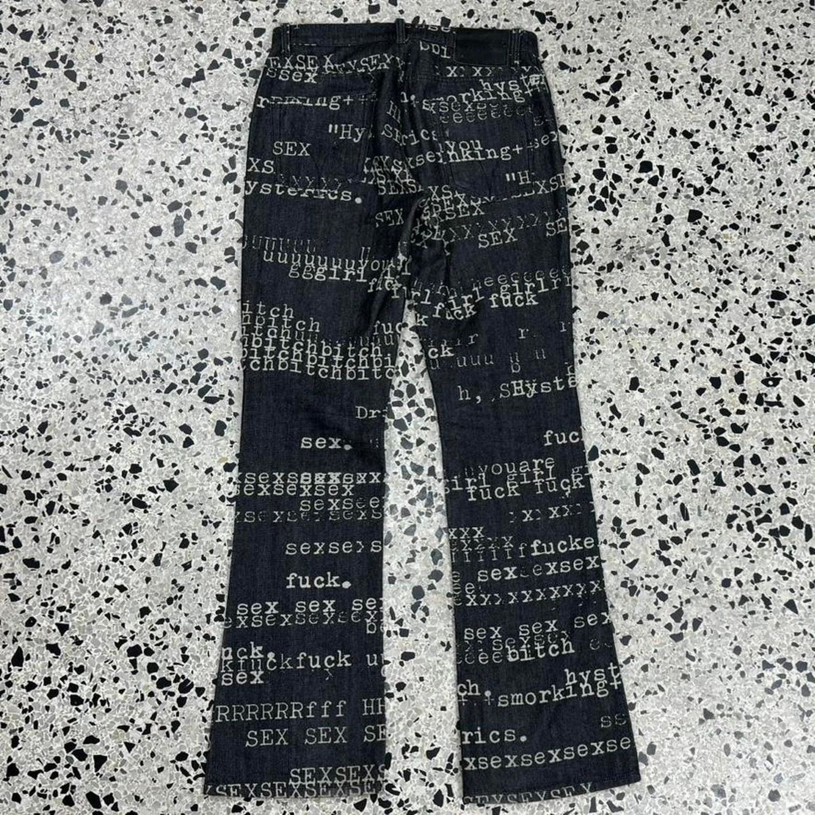 Hysteric Glamour HYSTERIC GLAMOUR SS99 FUCK XXX SEX BITCH DENIM AOP PANTS: Size US 31 - 5 Thumbnail