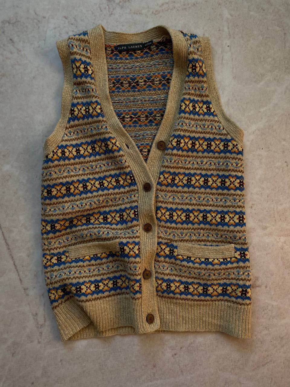 Polo Ralph Lauren × Vintage Vintage Polo Ralph Lauren Aztec Knit Sweater Vest Button Up Size S / US 4 / IT 40 - 1 Thumbnail