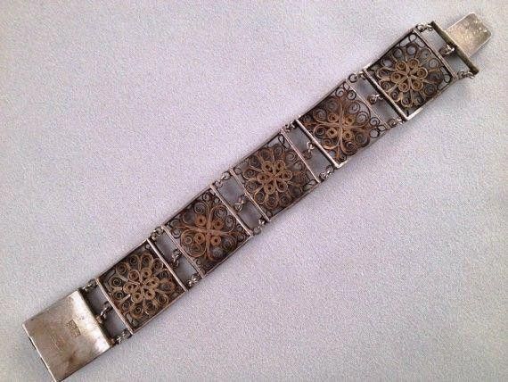 Designer Art Deco Chinese Sterling Silver Square Filigree Bracelet Size ONE SIZE - 5 Thumbnail