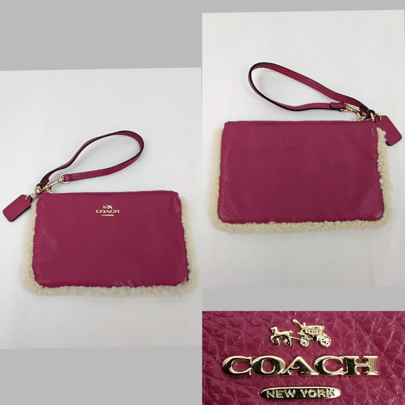 Coach Coach Wristlet Pouch Pink Leather With Shearling Fleece Trim Size ONE SIZE - 1 Thumbnail