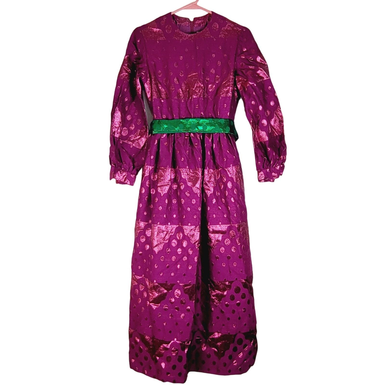 Vintage Oscar de la Renta purple shimmer green belt dress