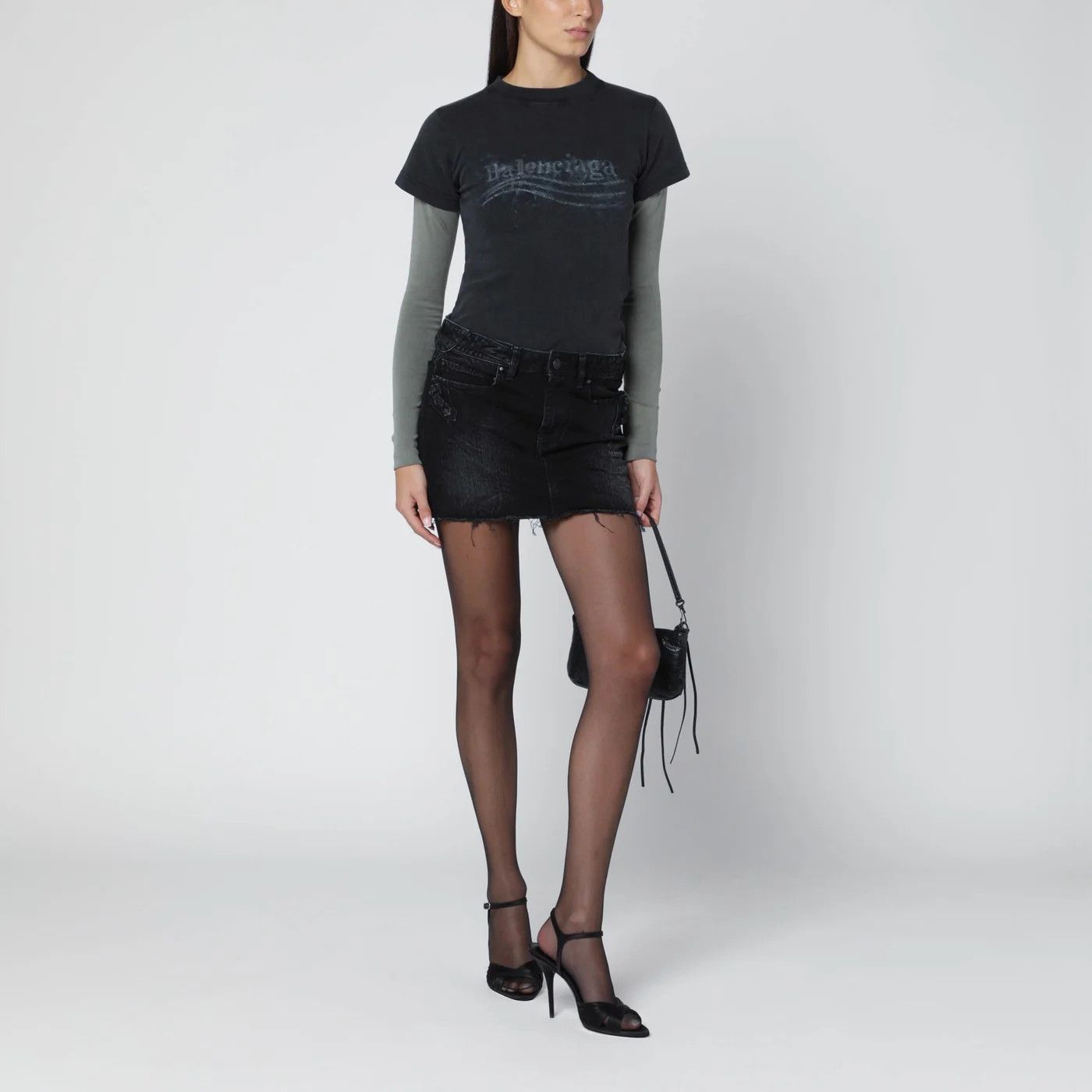 Balenciaga o1d2blof0426 Mini Denim Skirt in Black Size 25" / US 0 / IT 36 - 1 Thumbnail
