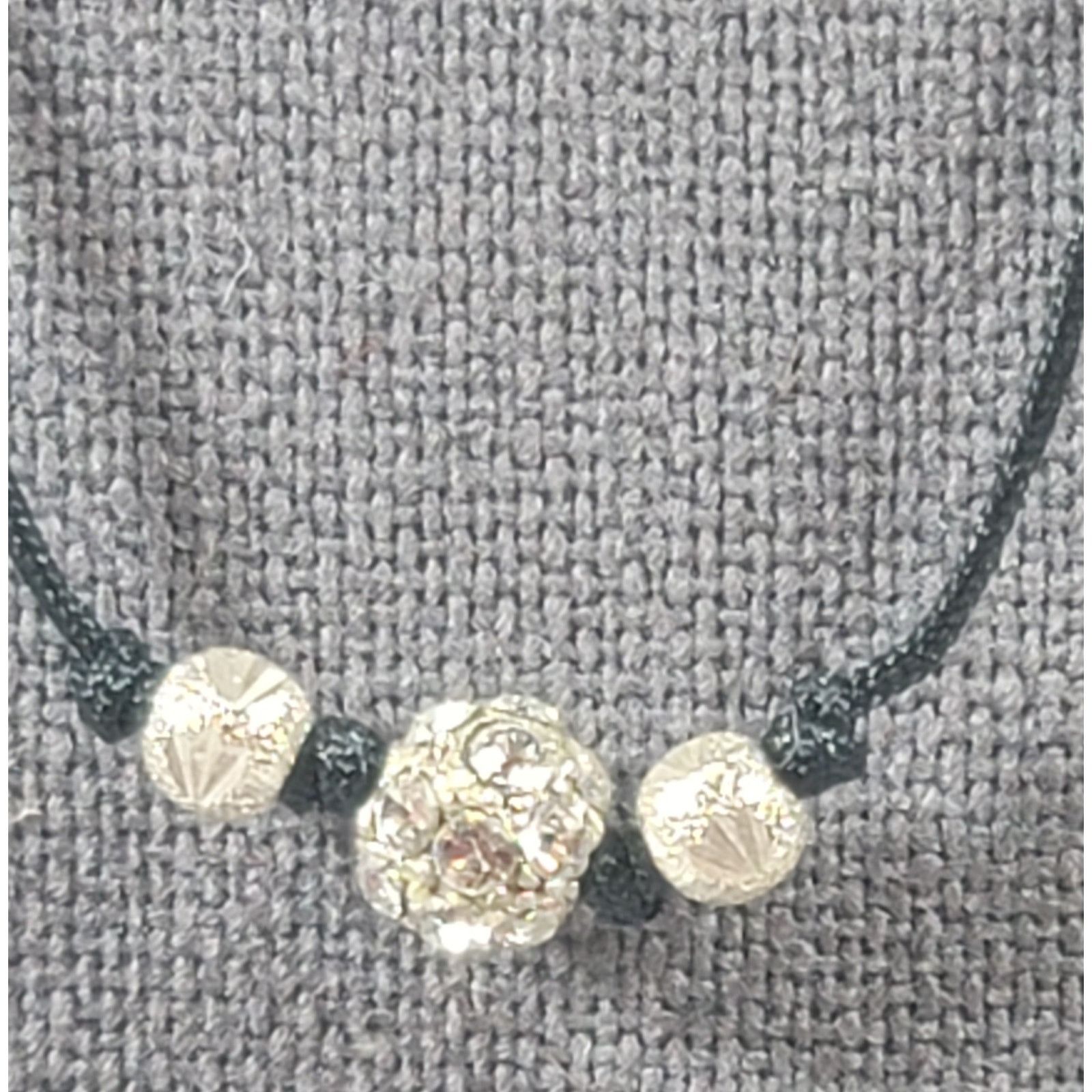 Other Black Rope Silver Beads With Stones 8" Necklace Delicate Size ONE SIZE - 6 Thumbnail