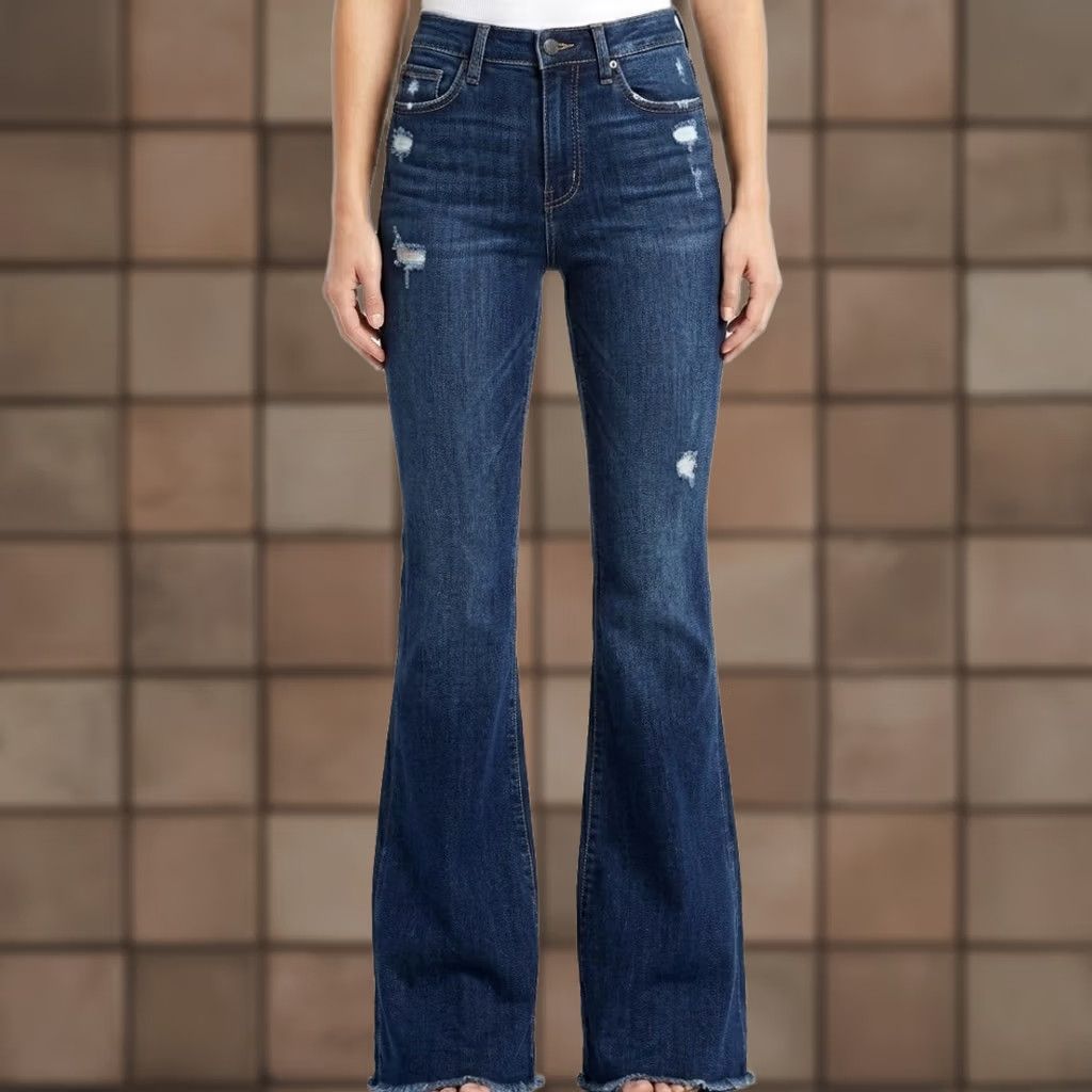 Vintage HIDDEN Los Angeles Flare Jeans Women's Size 24 Dark Wash Distressed High Rise Size 42" / US 20 - 1 Thumbnail