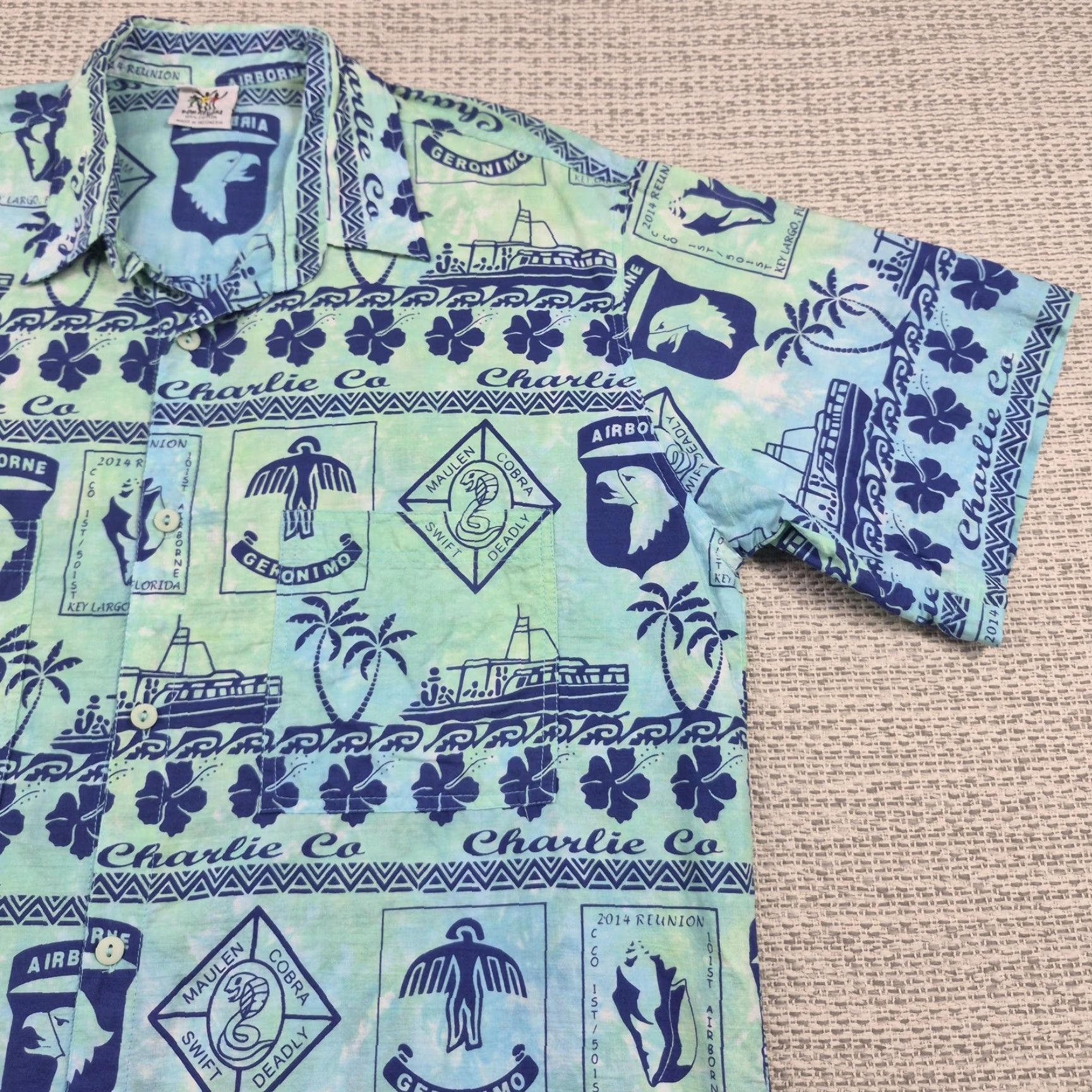 CO Rum Reggae Button Up Shirt Mens XL Hawaiian Aloha 80s 90s Beach Military Vintage Blue Cotton Short Sleeve Size US XL / EU 56 / 4 - 2 Thumbnail