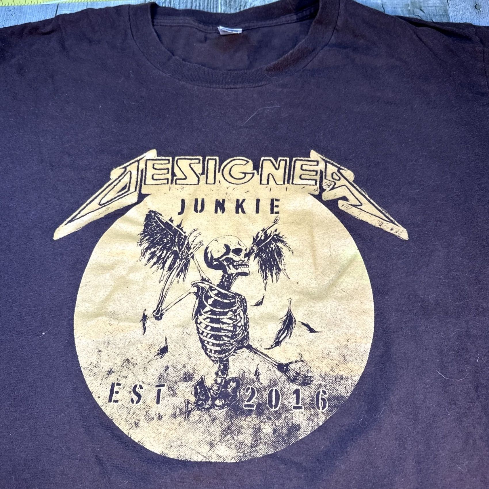 Vintage Bella + Canvas Designer Junkie Unisex T-Shirt Skull Angel Graphic Crew Neck Short Sleeve Brown Large Cotton Shirt Mens Regular Fit Size US L / EU 52-54 / 3 - 2 Thumbnail