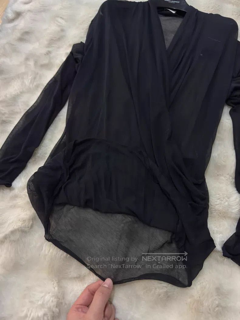 Saint Laurent Paris Saint Laurent Paris Crinkled Deep V Chiffon Underlayer Shi Size US XL / EU 56 / 4 - 9 Thumbnail