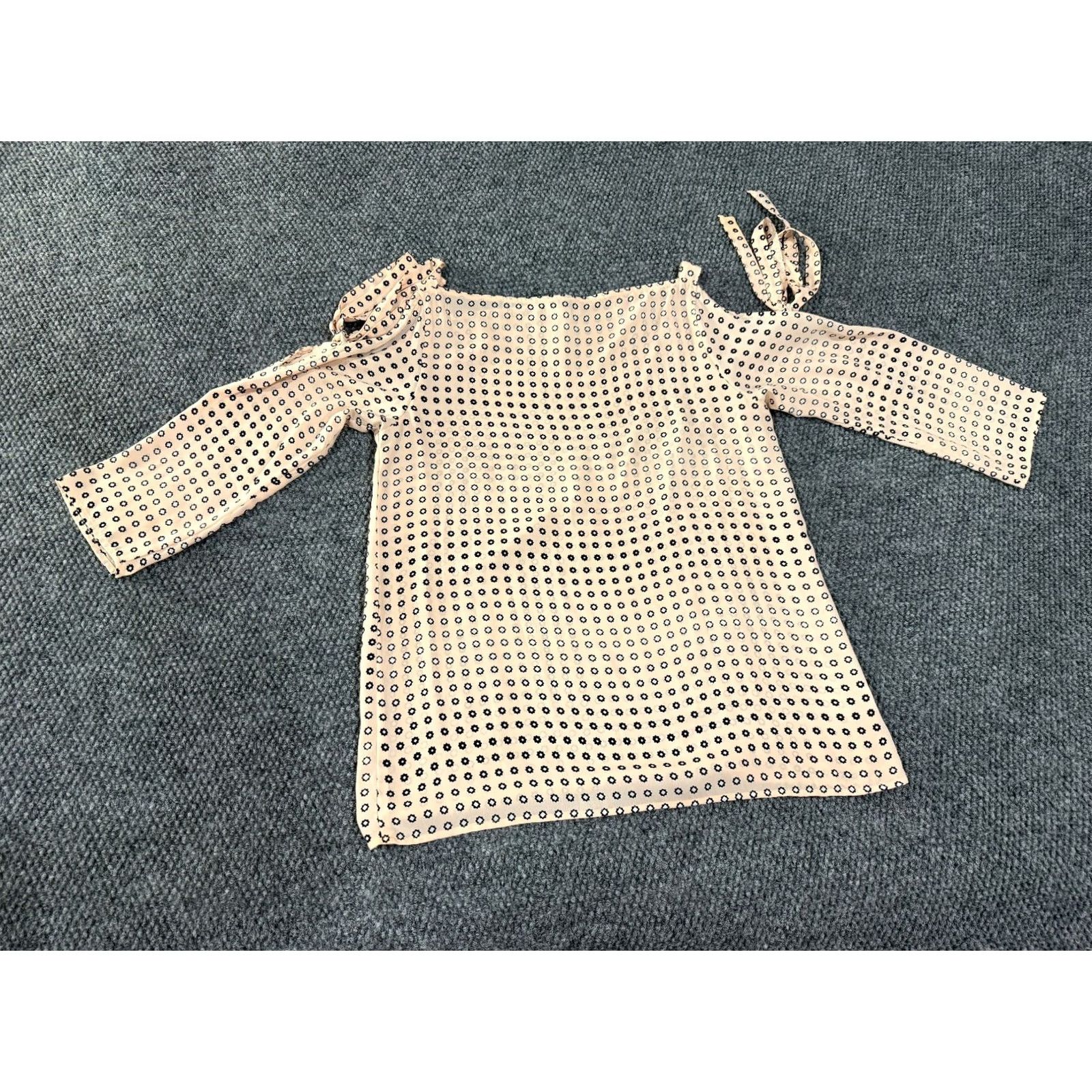 Loft LOFT Blouse Womens S Pink Black Geometric Print Tie Sleeve Long Sleeve Crew Neck Casual Pattern: Geometric Ruffle Polyester Regular All Seasons Size S / US 4 / IT 40 - 7 Thumbnail