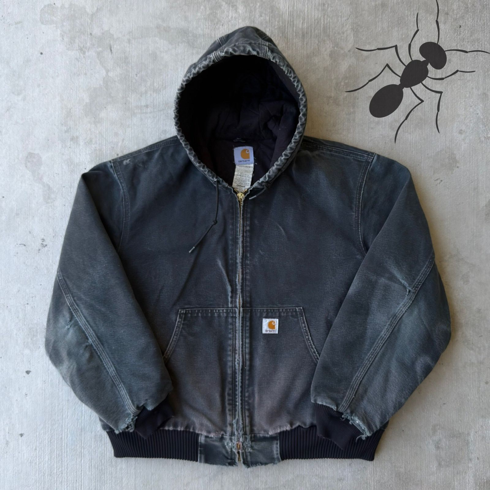 Carhartt × Vintage Carhartt J140 BLK faded black hooded work wear jacket Size US L / EU 52-54 / 3 - 1 Thumbnail