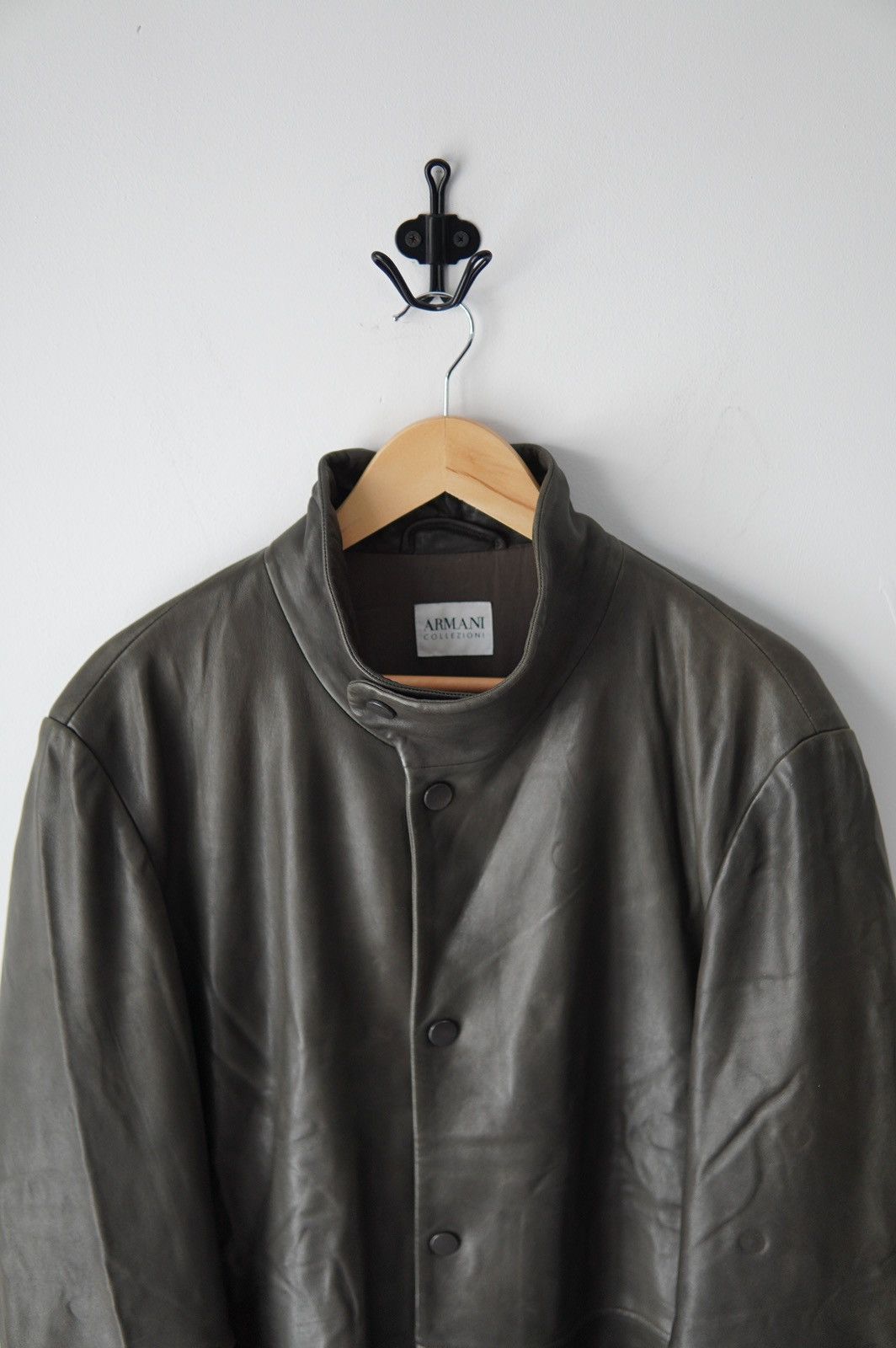 Armani Collezioni 1990s Armani Collezioni Runway Olive Leather Jacket Size US L / EU 52-54 / 3 - 6 Thumbnail
