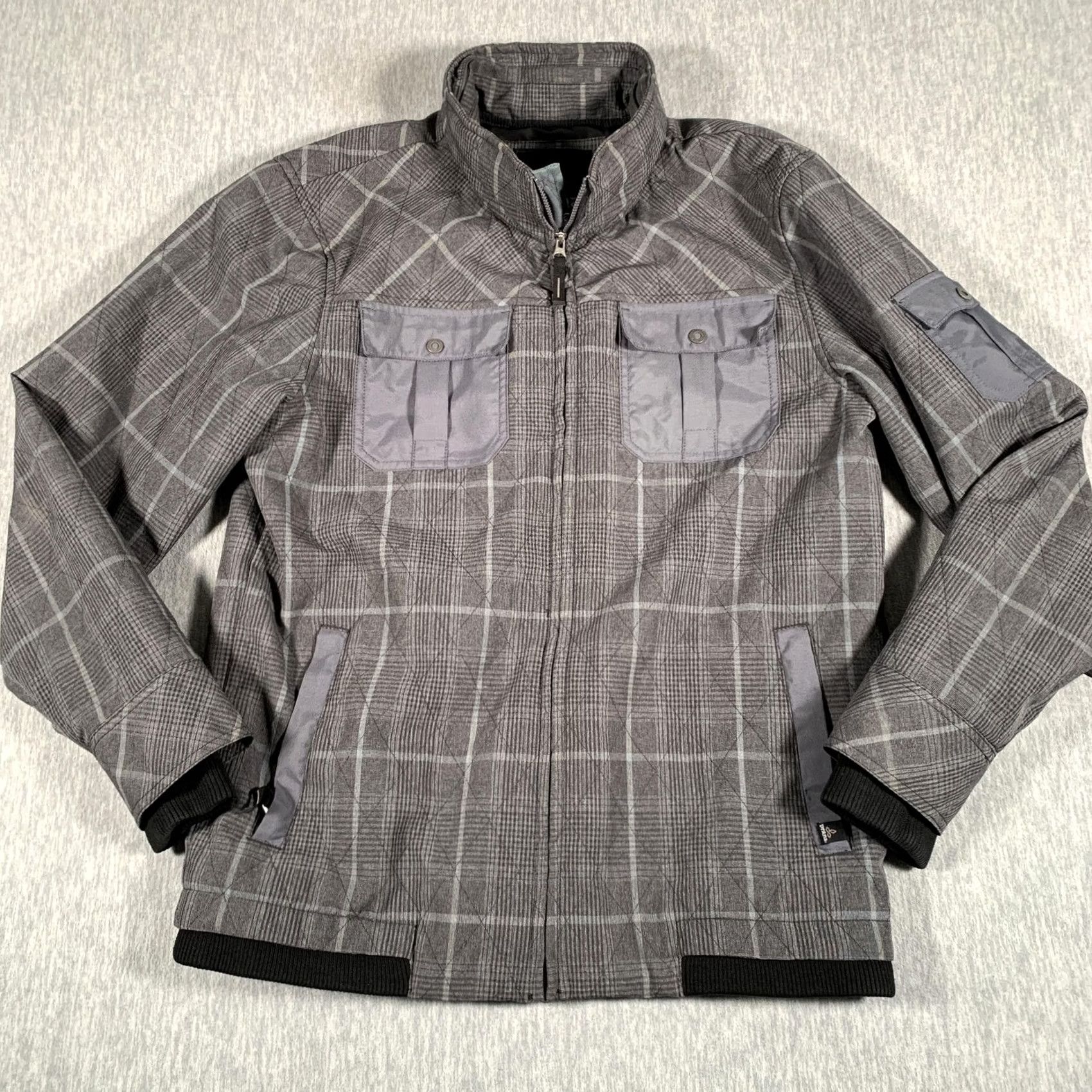 Prana prAna Jacket Mens L Gray Plaid Full Zip Stand Collar Pockets Lined Insulated Casual Fall Winter Size US L / EU 52-54 / 3 - 2 Thumbnail