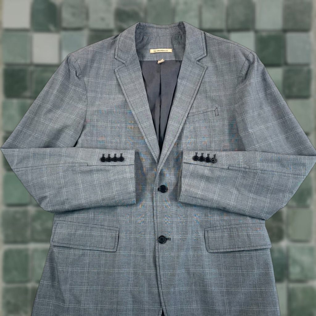John Varvatos USA Blazer Coat Men 44R Grey Glen Check 2 Button Front Notch Lapel Single-Breasted