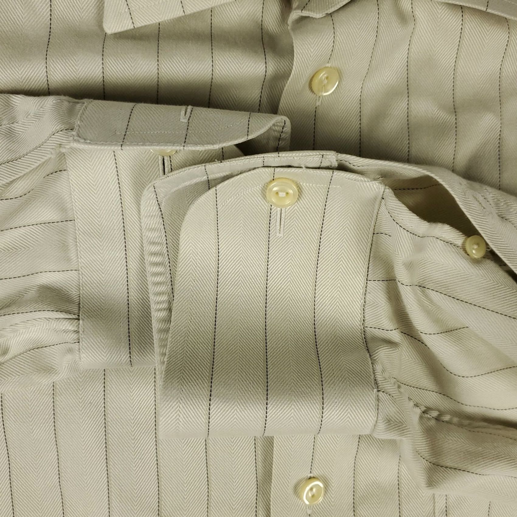 Eton Eton Shirt Mens 17 Beige Striped Dress Button Up Long Sleeve Size 17 Beige 100% Cotton Regular Mens Size 46R - 3 Thumbnail