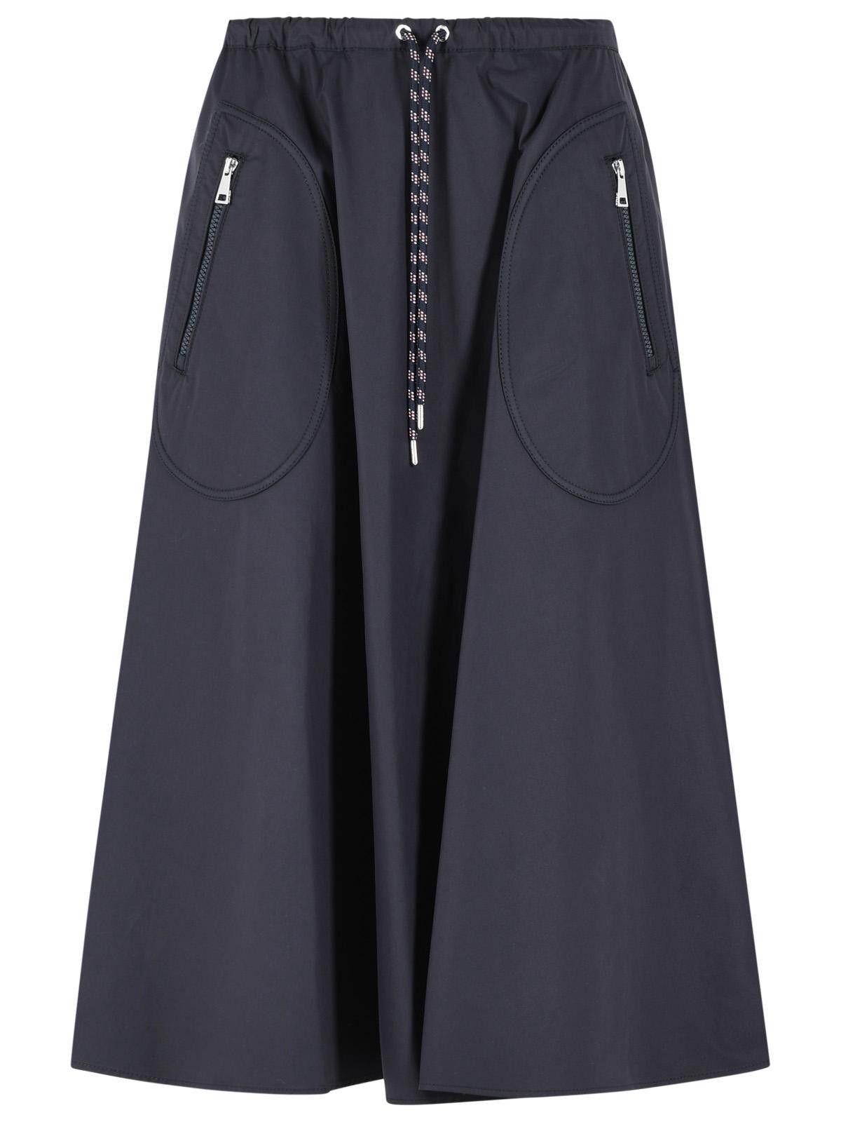 MONCLER Navy Blue Cotton Blend Midi Skirt