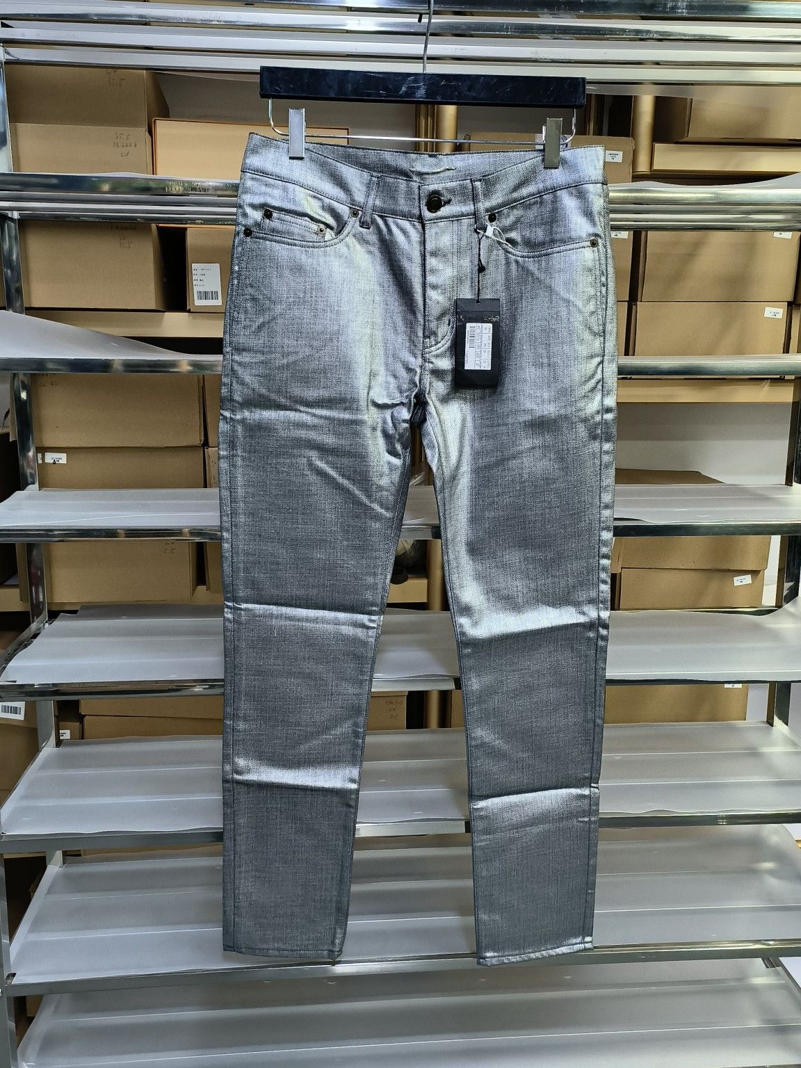 Saint Laurent Paris Saint Laurent Metallic Silver Jeans Size 30 Size US 30 / EU 46 - 1 Thumbnail